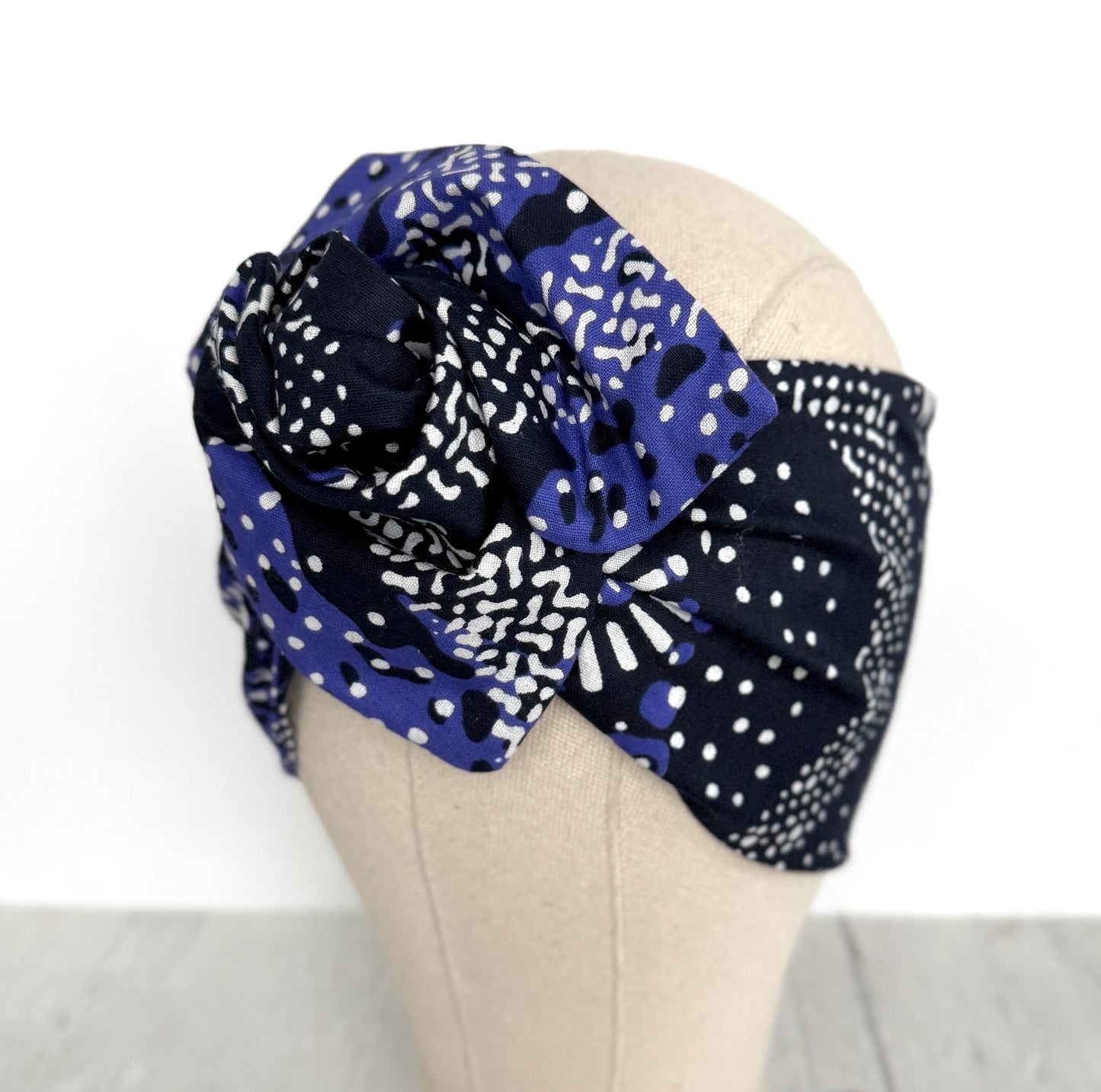 Extra Wide Adjustable Wire Headband, Ankara Black White Purple African Print Wired Head Wrap, Turban, Fashion Hair Accessories for Women