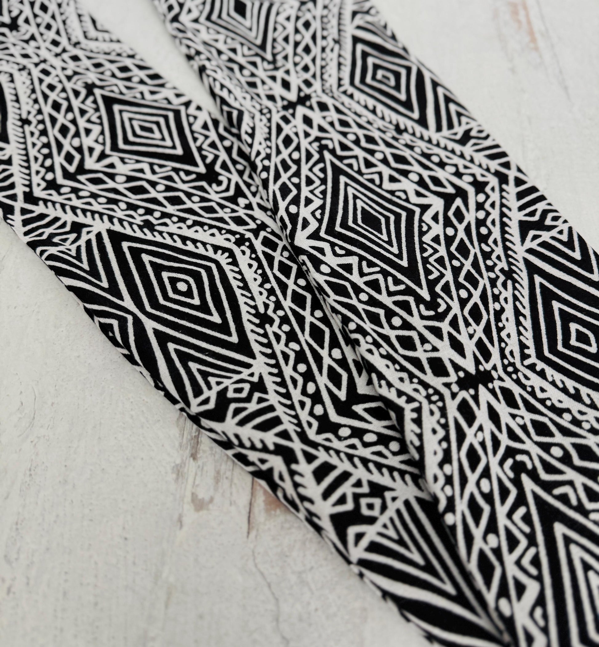 Extra Wide Adjustable Wire Headband, Batik Black & White Tribal Print Wired Headband and Turban, Fabric Head Wrap, Hair Scarf