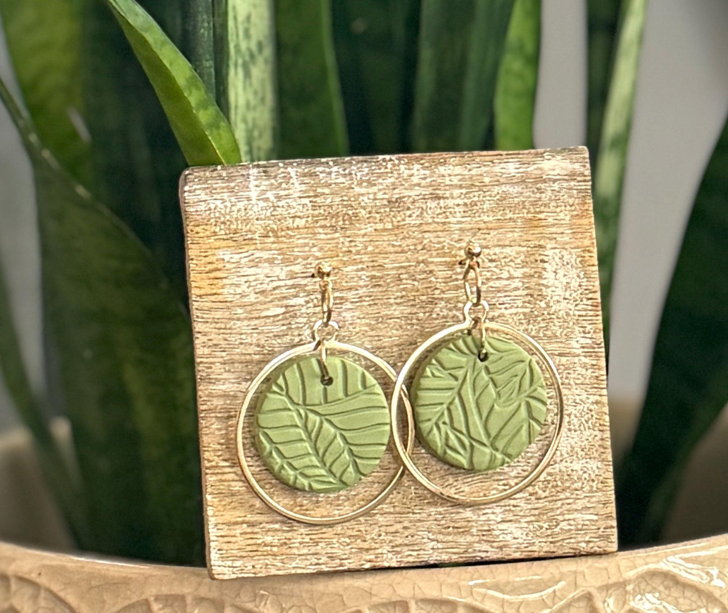 Lightweight Hypoallergenic Boho Gold & Mint Green Polymer Clay Dangle Earrings, Handmade Statement Earrings, Gift for Her