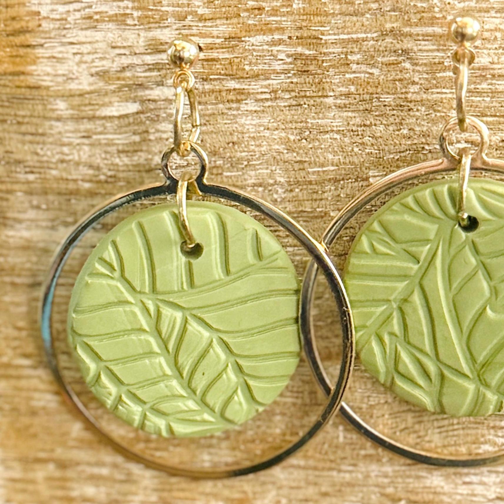 Lightweight Hypoallergenic Boho Gold & Mint Green Polymer Clay Dangle Earrings, Handmade Statement Earrings, Gift for Her