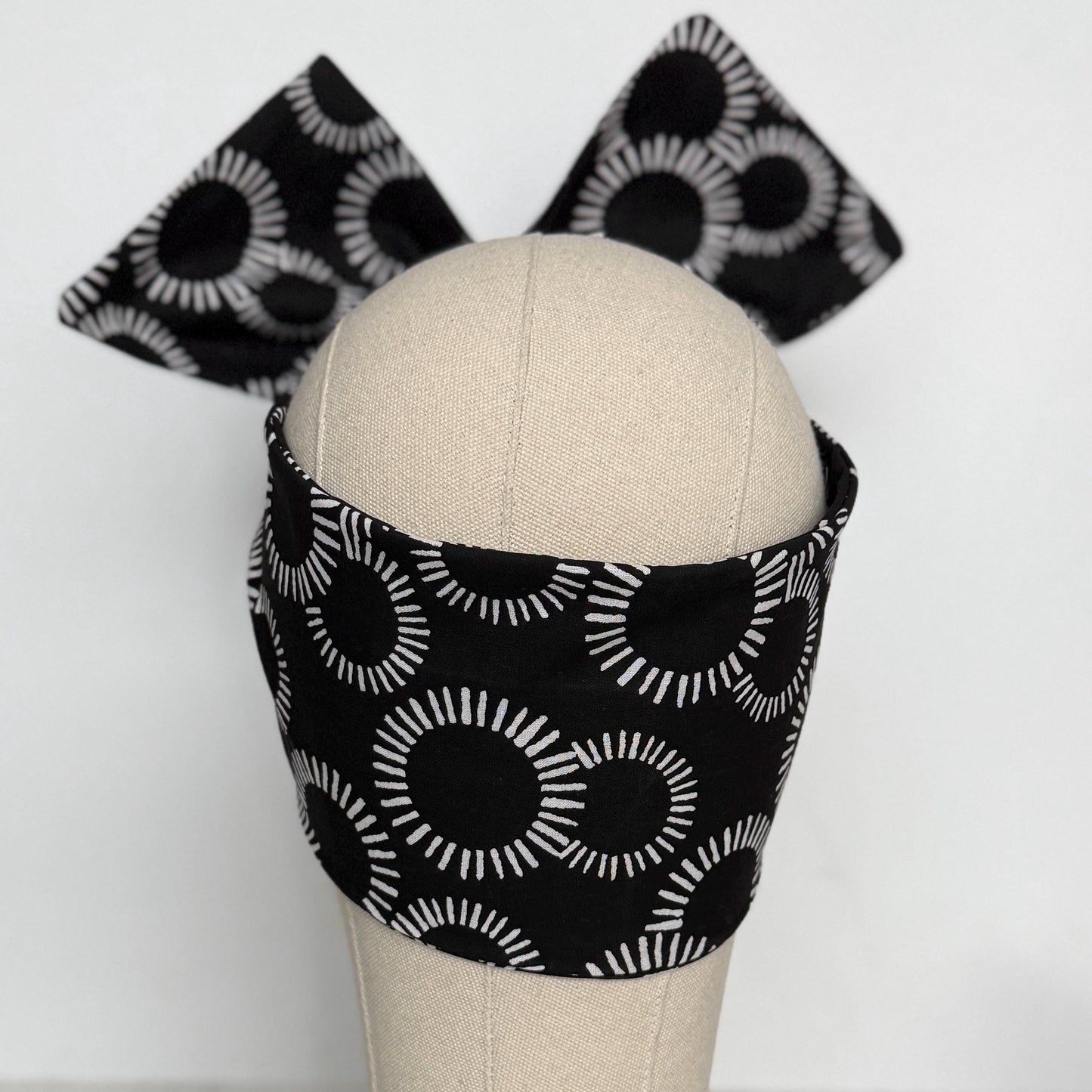 Extra Wide Adjustable Wire Headband, Black & White Circle Print Wired Headband For Women, Bendable Head Wrap, Turban Accessories, Head Scarf