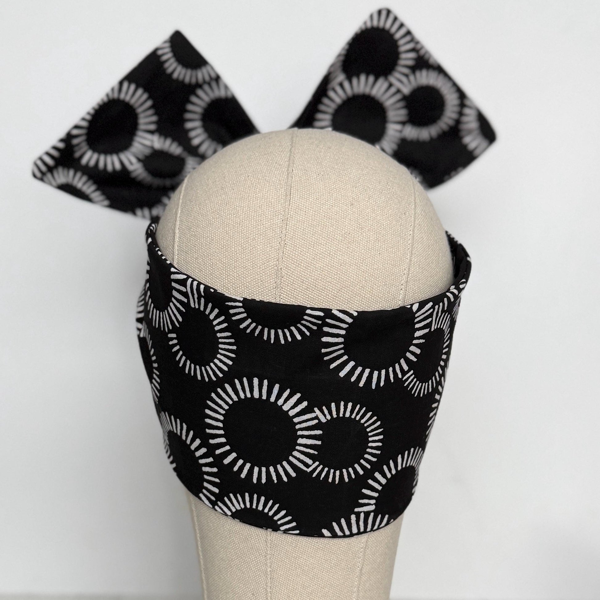 Extra Wide Adjustable Wire Headband, Black & White Circle Print Wired Headband For Women, Bendable Head Wrap, Turban Accessories, Head Scarf