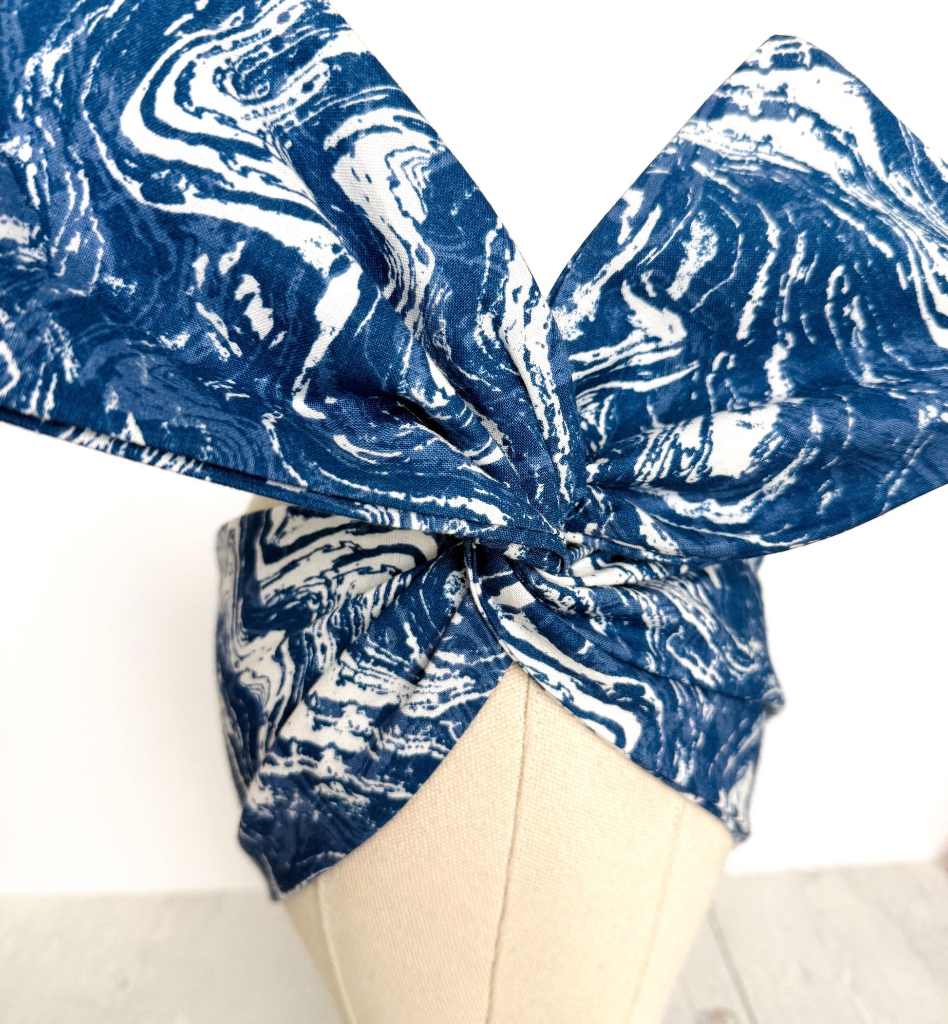 Extra Wide Adjustable Wire Headband, Blue & White Marble Print Wired Headband For Women, Bendable Head Wrap, Turban Accessories, Head Scarf