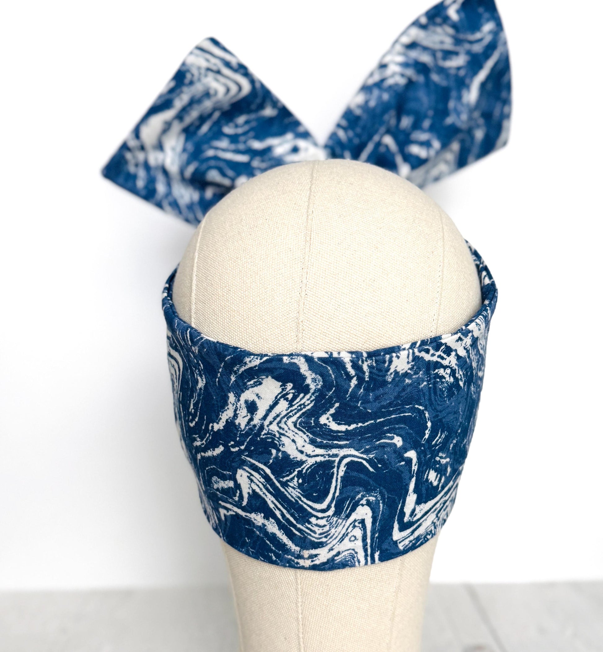 Extra Wide Adjustable Wire Headband, Blue & White Marble Print Wired Headband For Women, Bendable Head Wrap, Turban Accessories, Head Scarf