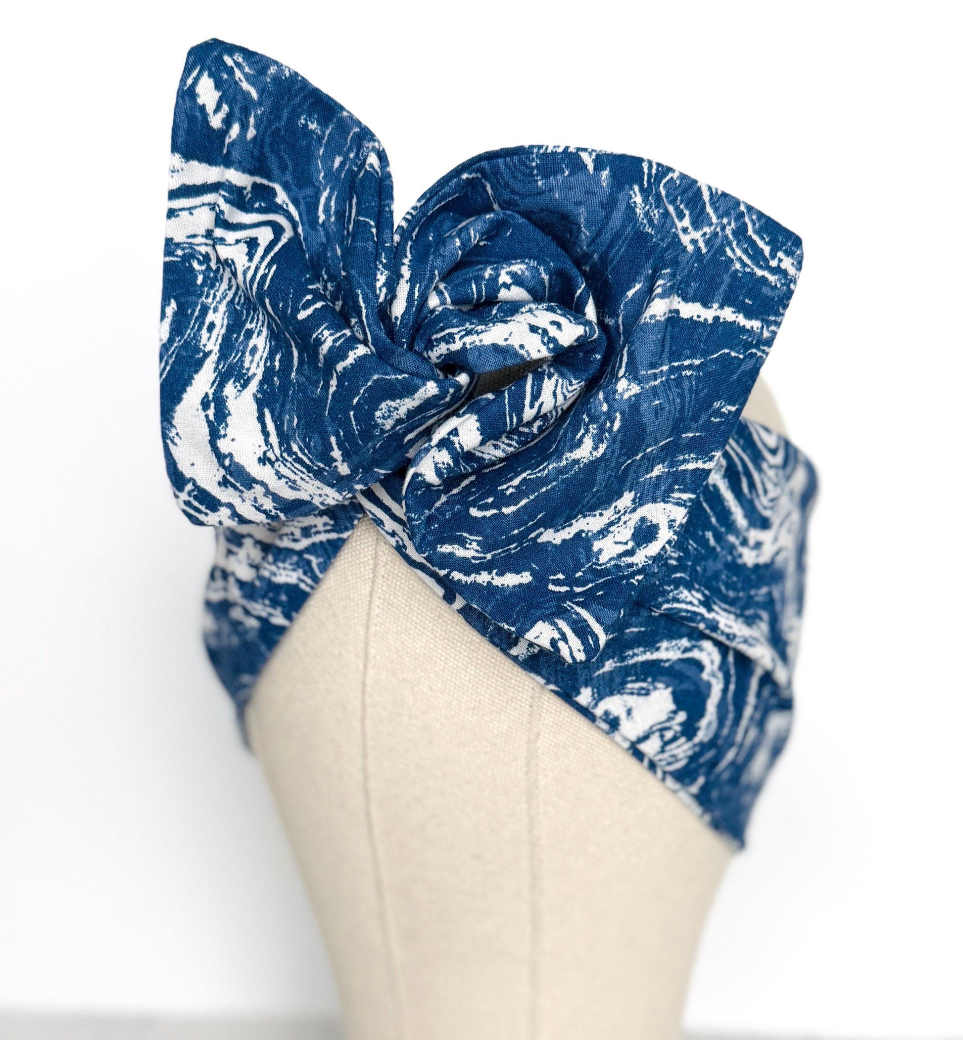 Extra Wide Adjustable Wire Headband, Blue & White Marble Print Wired Headband For Women, Bendable Head Wrap, Turban Accessories, Head Scarf