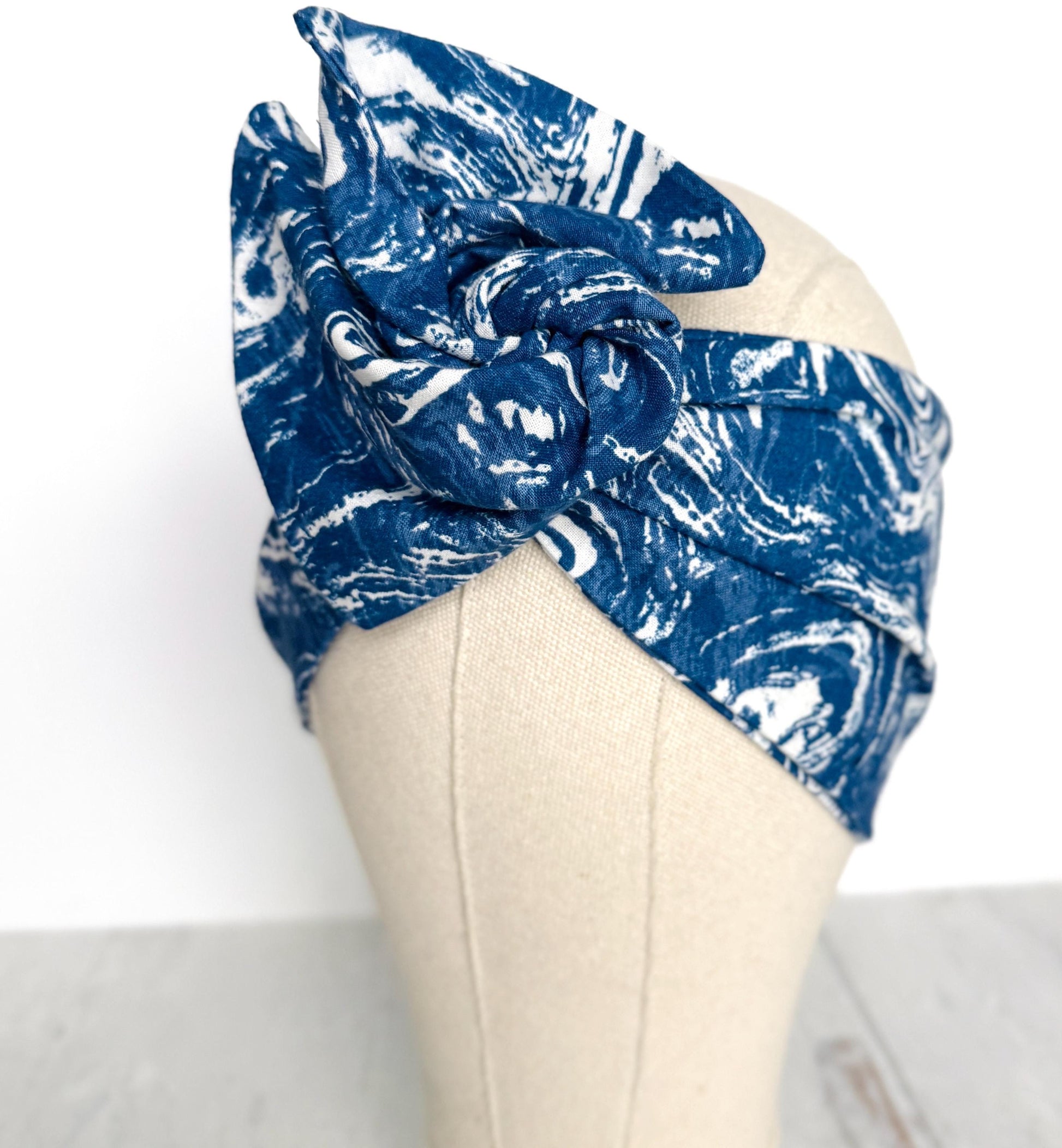 Extra Wide Adjustable Wire Headband, Blue & White Marble Print Wired Headband For Women, Bendable Head Wrap, Turban Accessories, Head Scarf