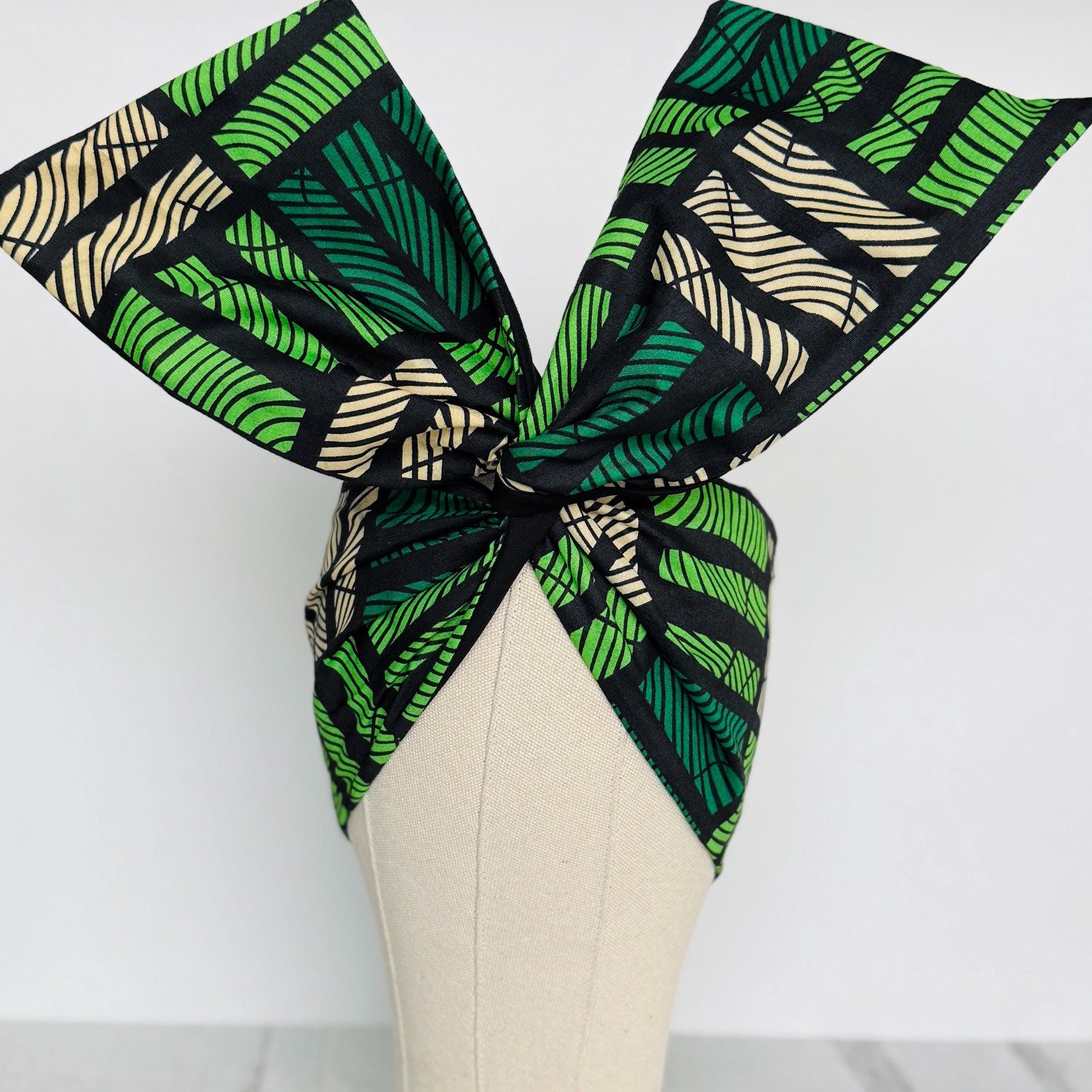 Extra Long Wide Adjustable Wire Wrap, Ankara Wired Headband, Green & Black African Fabric Head Wrap, Ankara Afro Boho Accessories