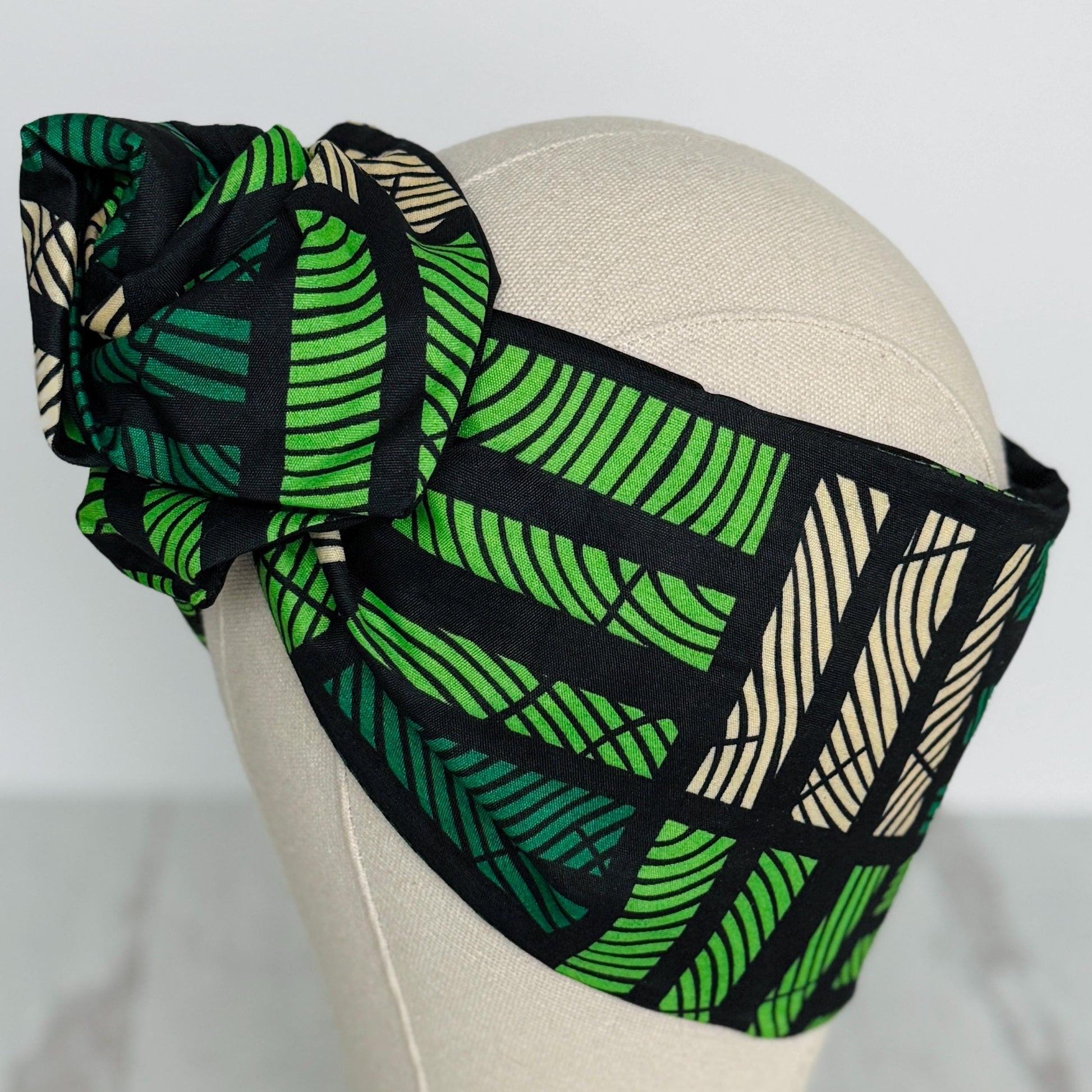 Extra Long Wide Adjustable Wire Wrap, Ankara Wired Headband, Green & Black African Fabric Head Wrap, Ankara Afro Boho Accessories