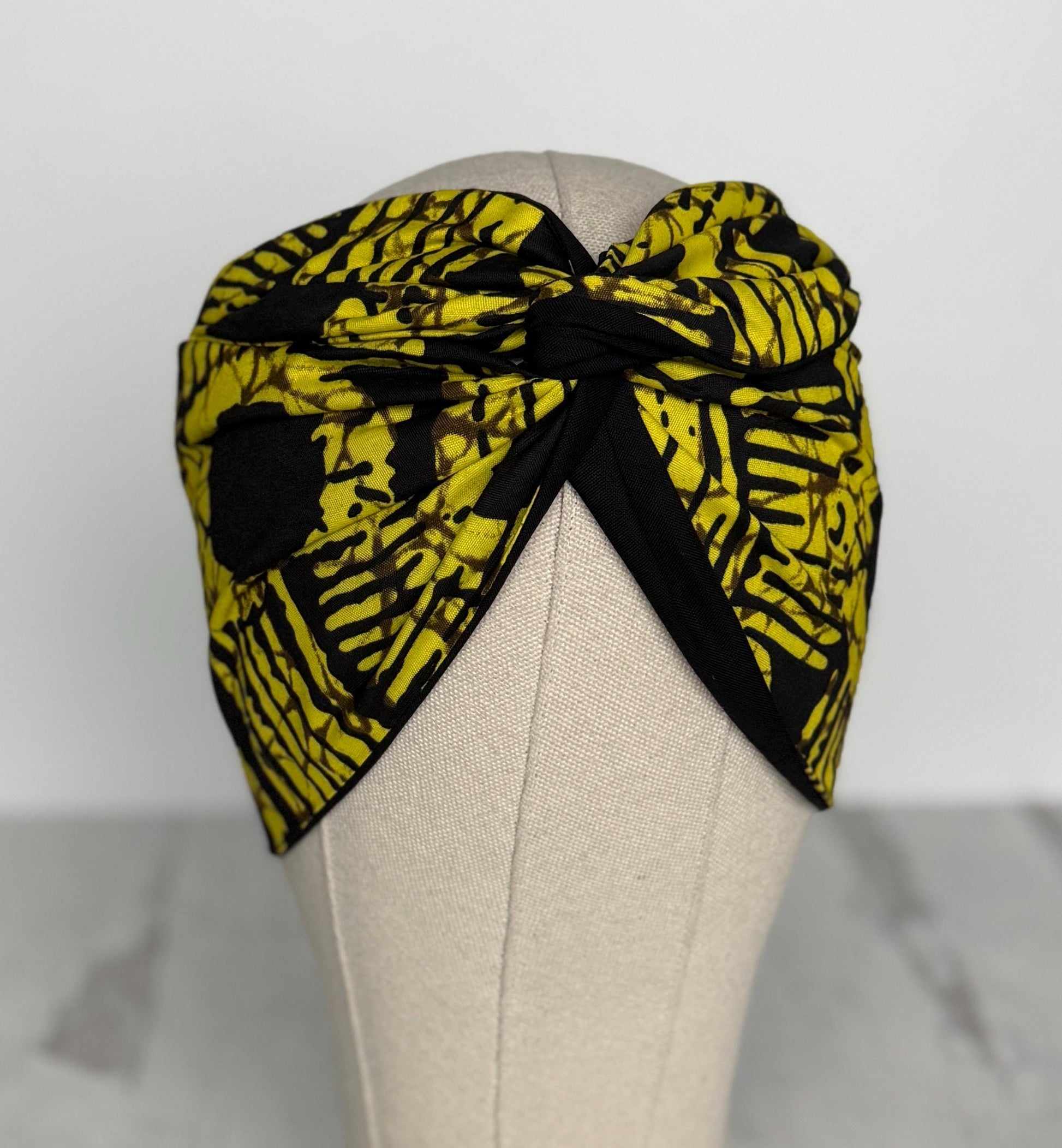 Extra Long Wide Adjustable Wire Wrap, Ankara Wired Headband, Yellow & Black African Fabric Head Wrap, Ankara Afro Boho Accessories