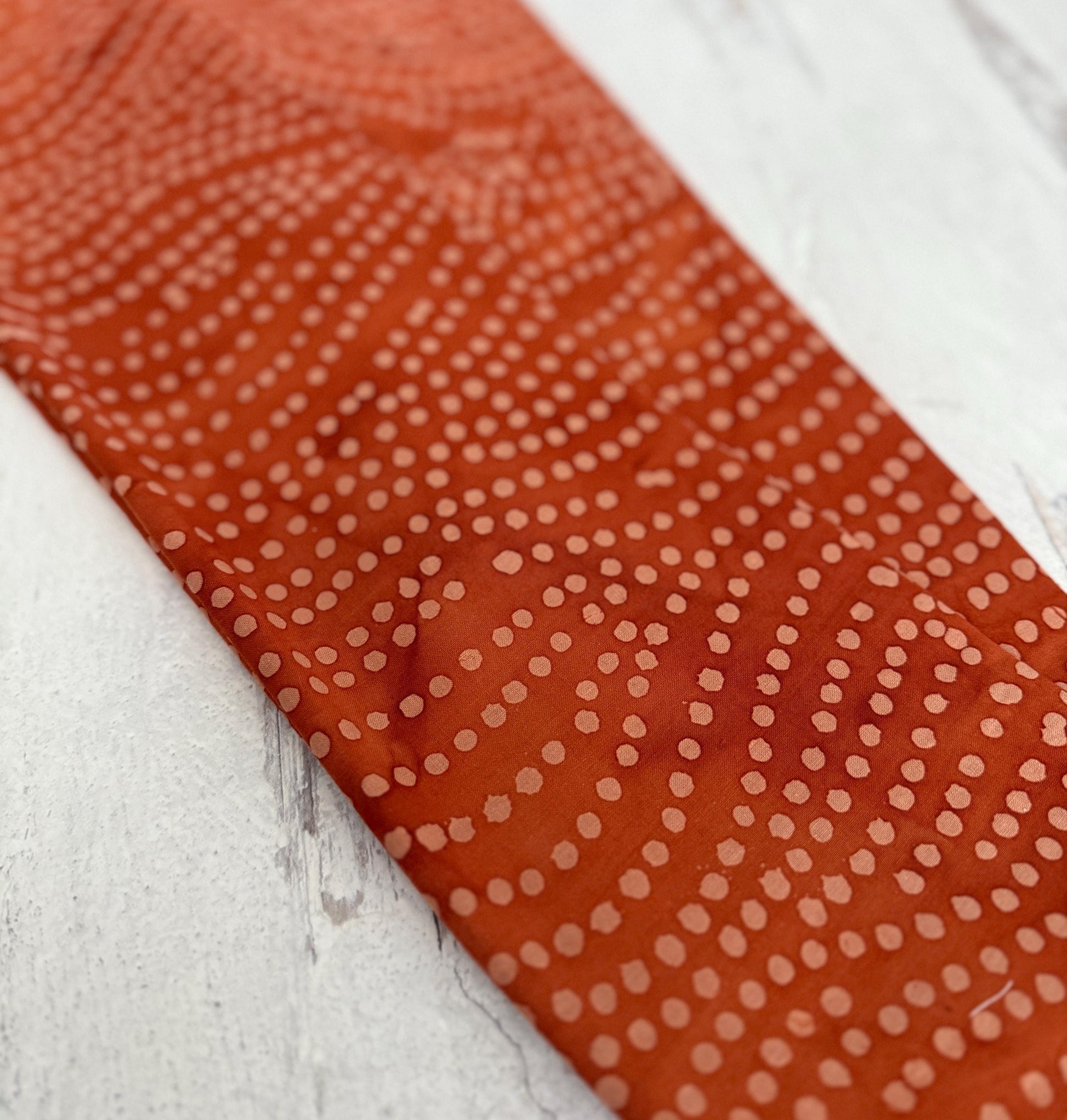 Extra Wide Adjustable Wire Headband, Batik Burnt Orange & Beige Polka Dot Print Wired Headband and Turban, Fabric Head Wrap, Hair Scarf