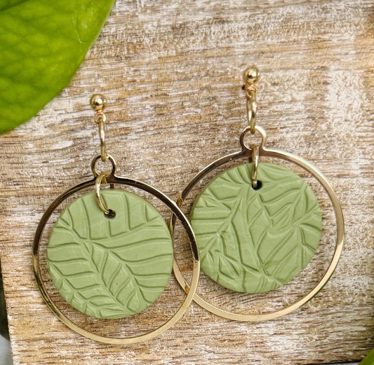 Lightweight Hypoallergenic Boho Gold & Mint Green Polymer Clay Dangle Earrings, Handmade Statement Earrings, Gift for Her