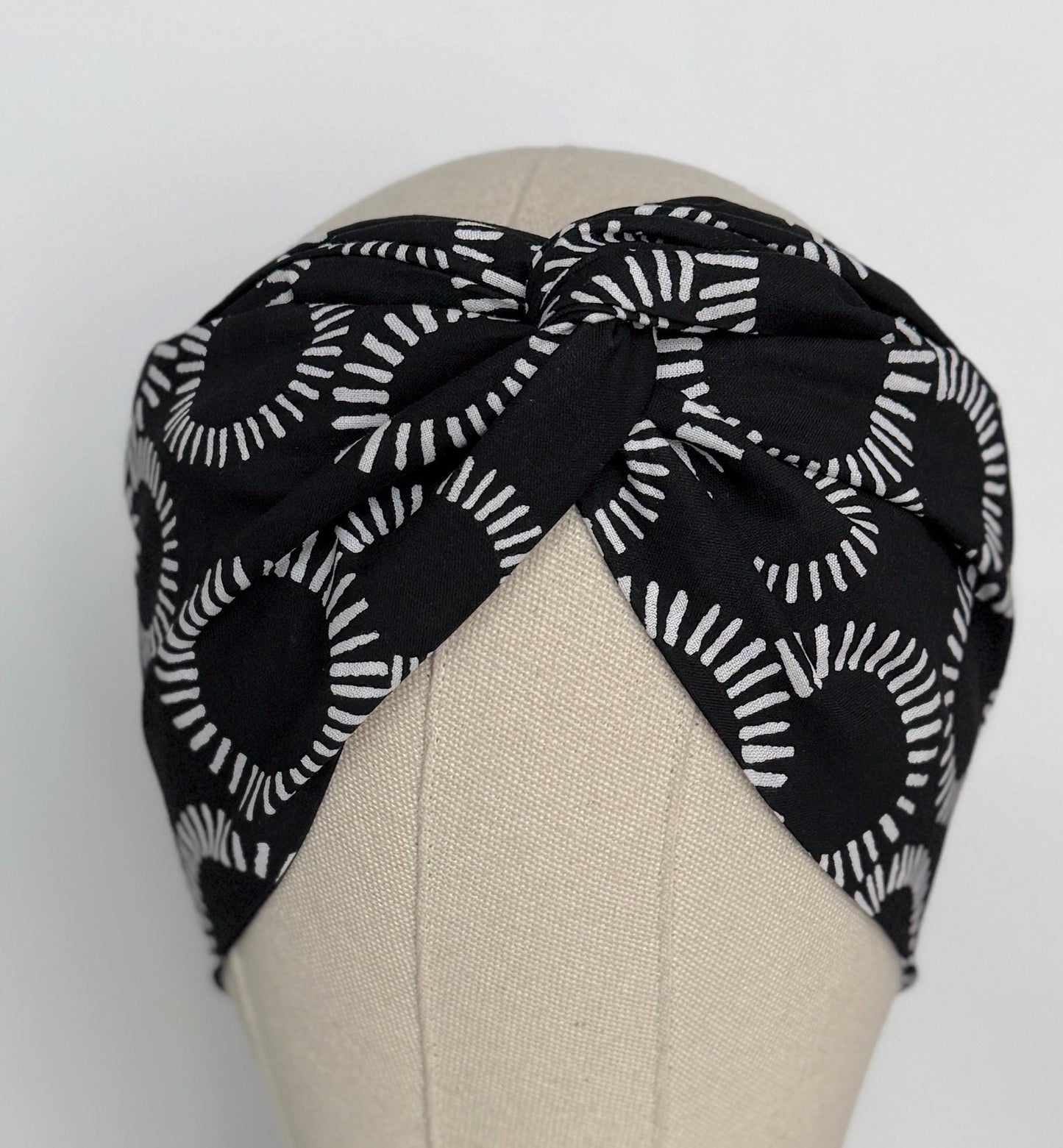 Extra Wide Adjustable Wire Headband, Black & White Circle Print Wired Headband For Women, Bendable Head Wrap, Turban Accessories, Head Scarf