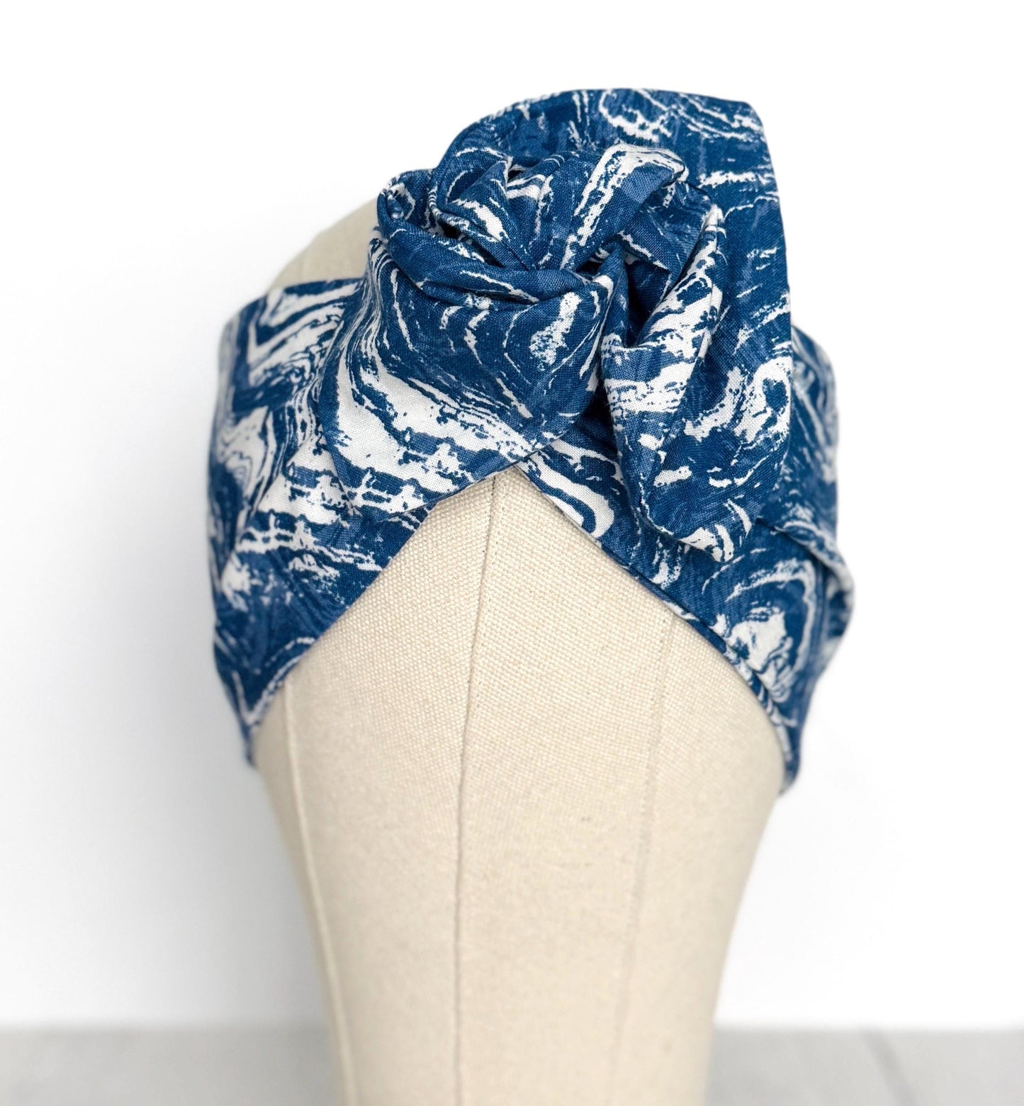Extra Wide Adjustable Wire Headband, Blue & White Marble Print Wired Headband For Women, Bendable Head Wrap, Turban Accessories, Head Scarf
