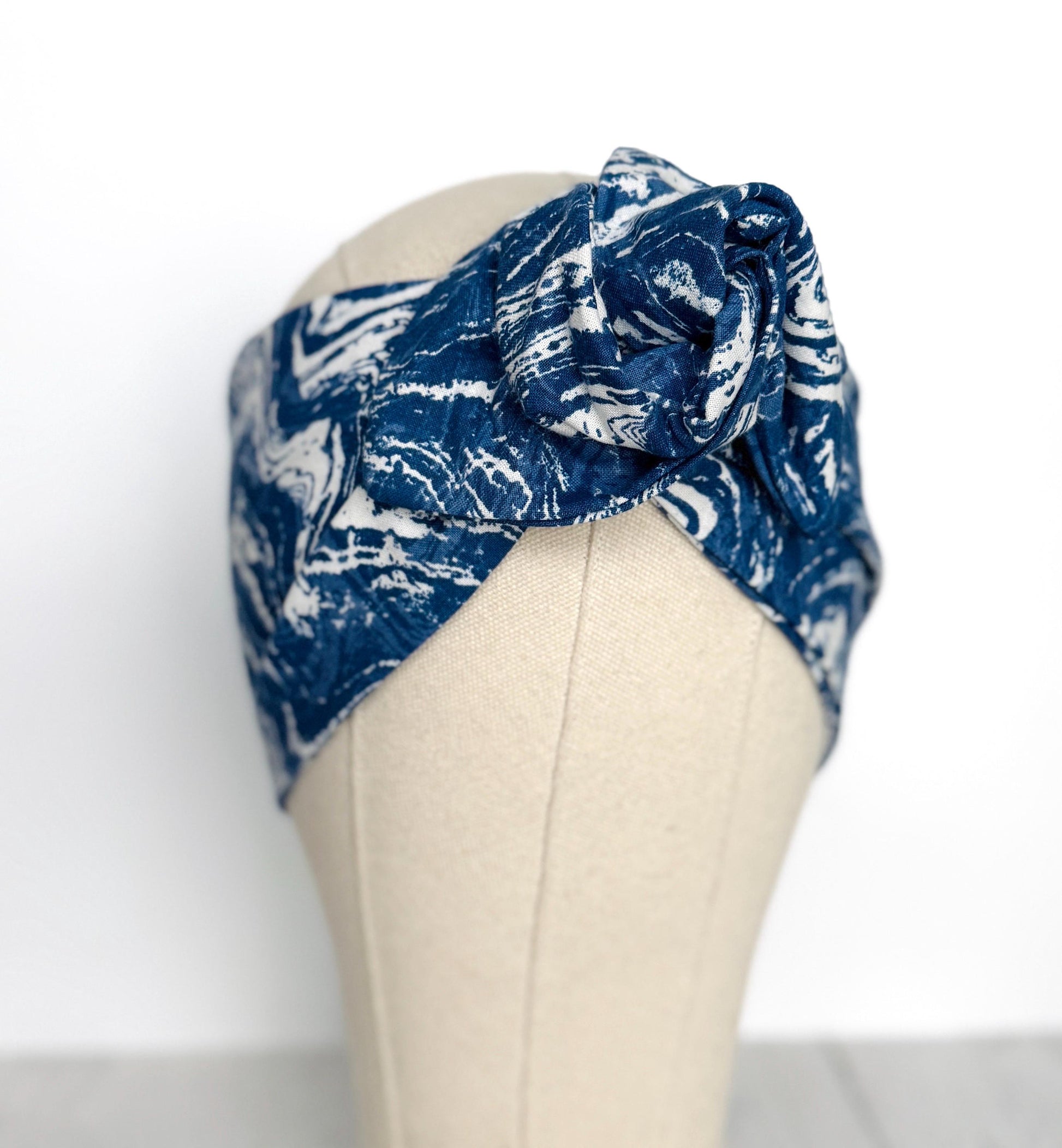 Extra Wide Adjustable Wire Headband, Blue & White Marble Print Wired Headband For Women, Bendable Head Wrap, Turban Accessories, Head Scarf