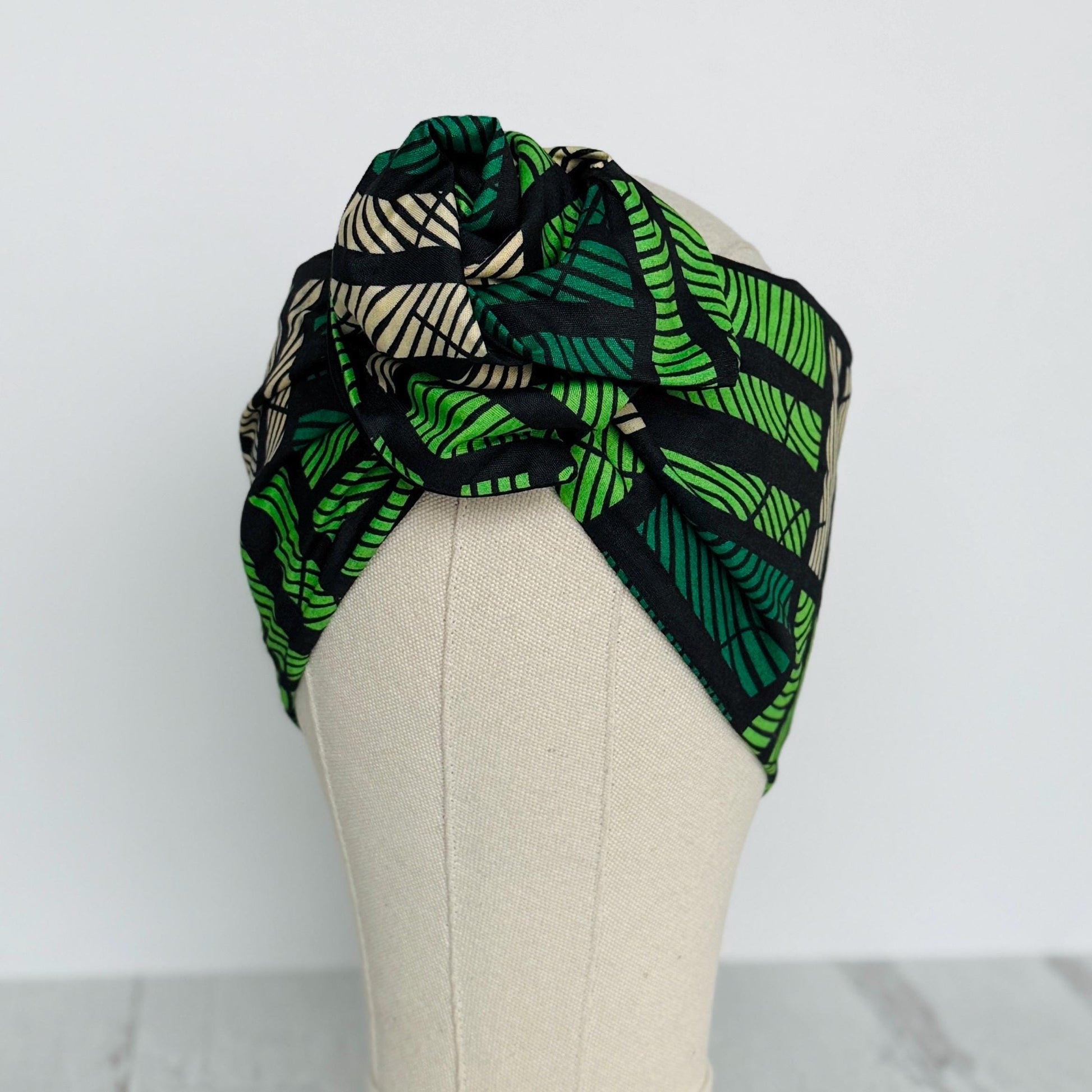 Extra Long Wide Adjustable Wire Wrap, Ankara Wired Headband, Green & Black African Fabric Head Wrap, Ankara Afro Boho Accessories