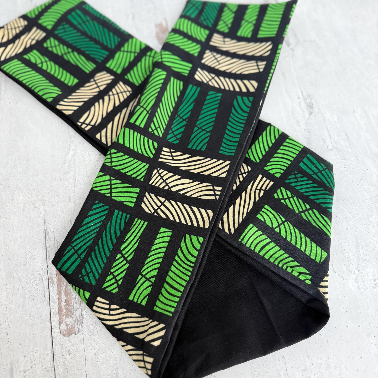 Extra Long Wide Adjustable Wire Wrap, Ankara Wired Headband, Green & Black African Fabric Head Wrap, Ankara Afro Boho Accessories