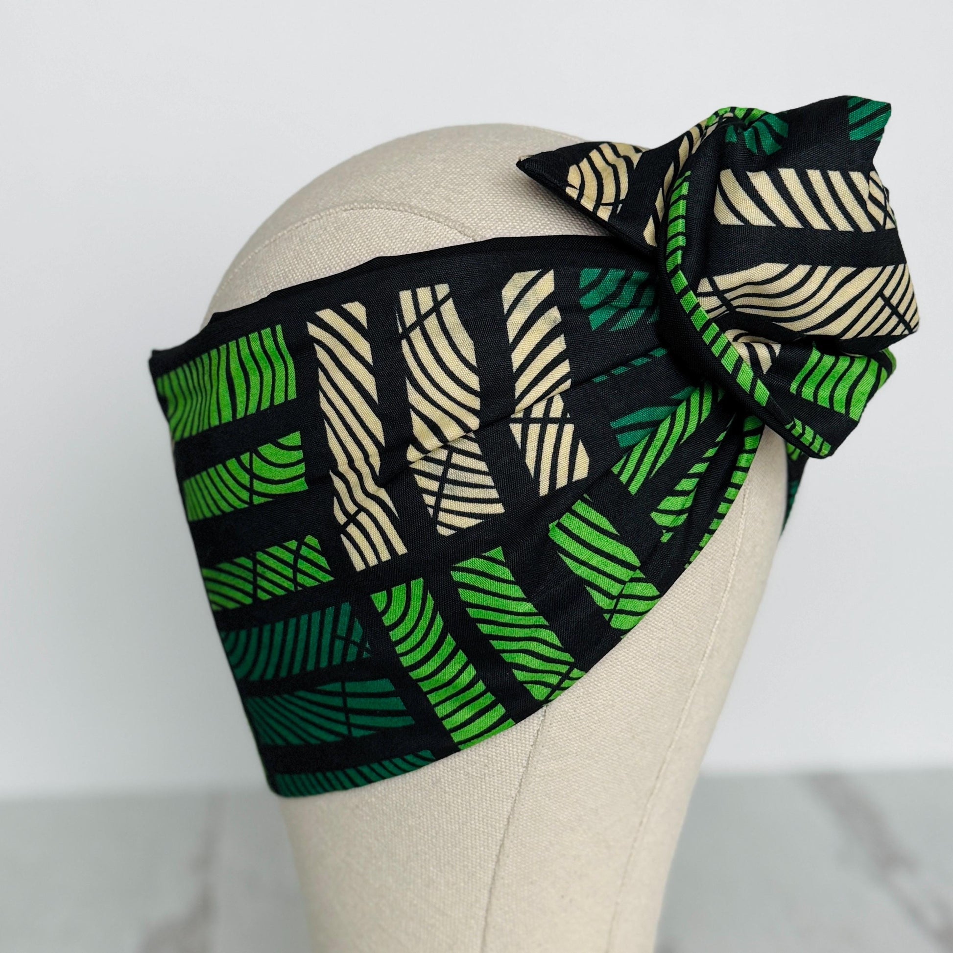 Extra Long Wide Adjustable Wire Wrap, Ankara Wired Headband, Green & Black African Fabric Head Wrap, Ankara Afro Boho Accessories