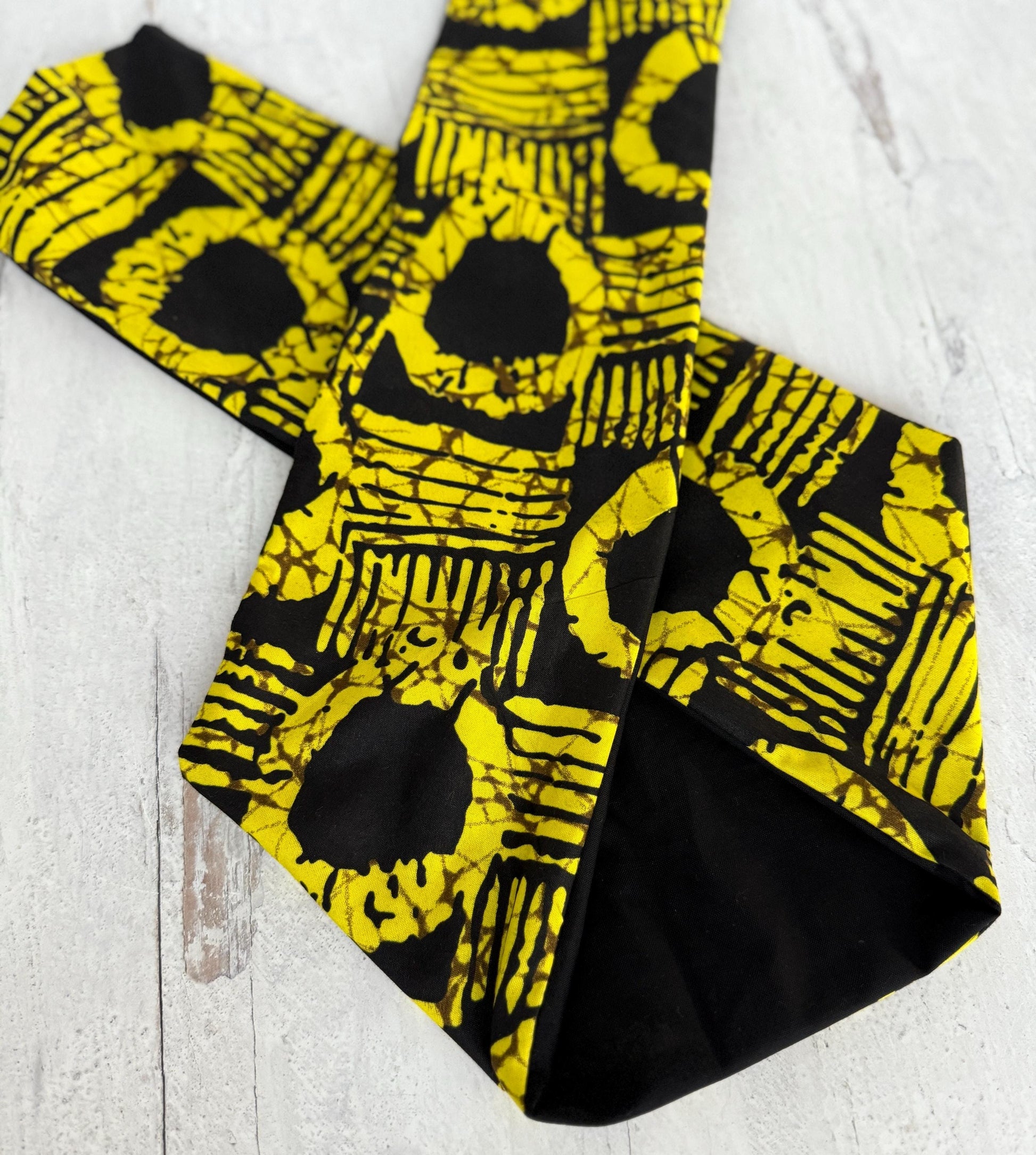 Extra Long Wide Adjustable Wire Wrap, Ankara Wired Headband, Yellow & Black African Fabric Head Wrap, Ankara Afro Boho Accessories