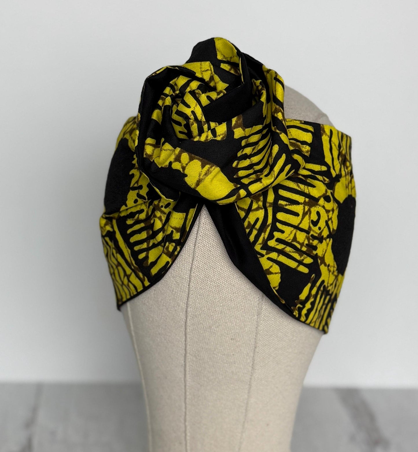 Extra Long Wide Adjustable Wire Wrap, Ankara Wired Headband, Yellow & Black African Fabric Head Wrap, Ankara Afro Boho Accessories