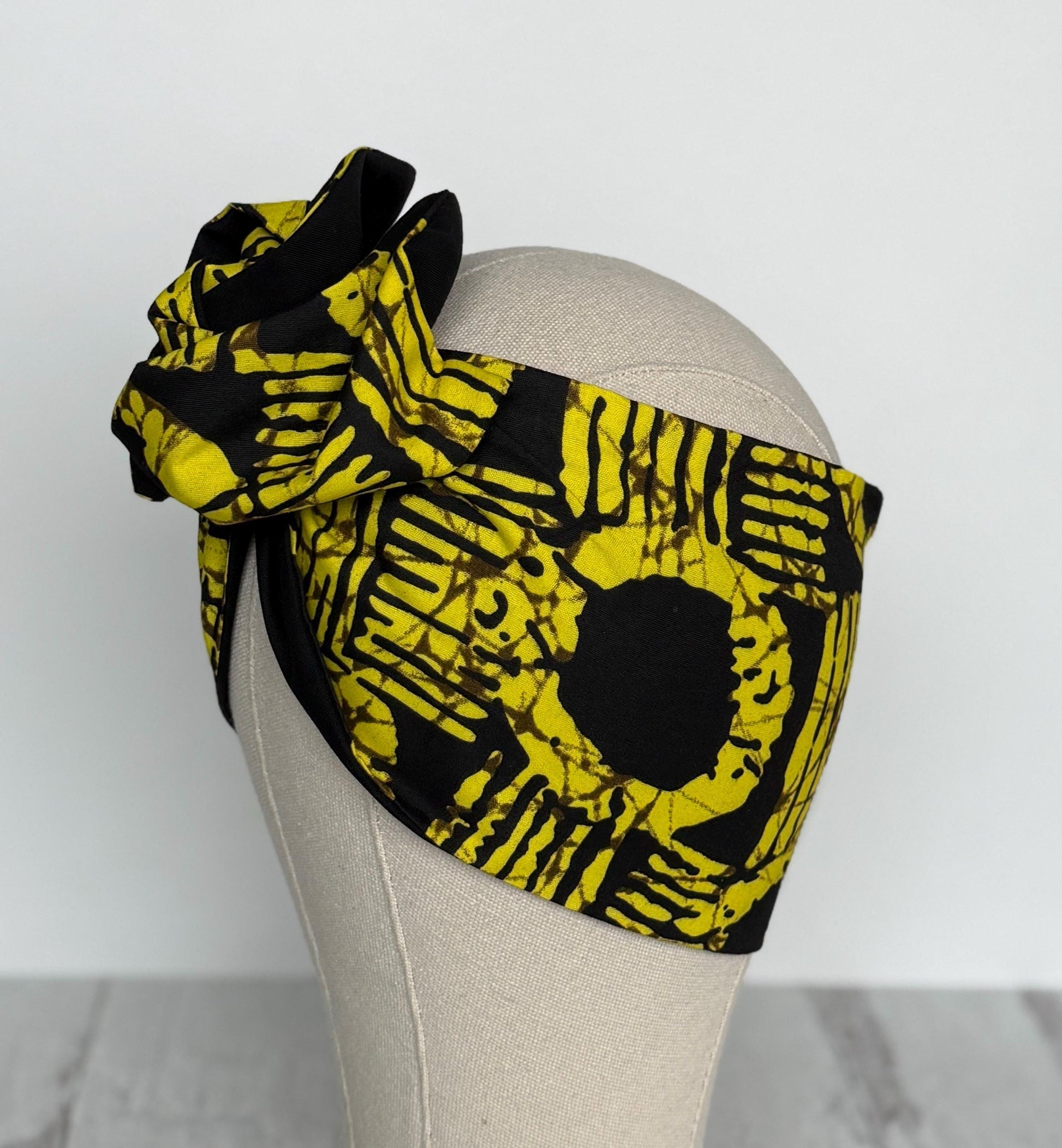 Extra Long Wide Adjustable Wire Wrap, Ankara Wired Headband, Yellow & Black African Fabric Head Wrap, Ankara Afro Boho Accessories