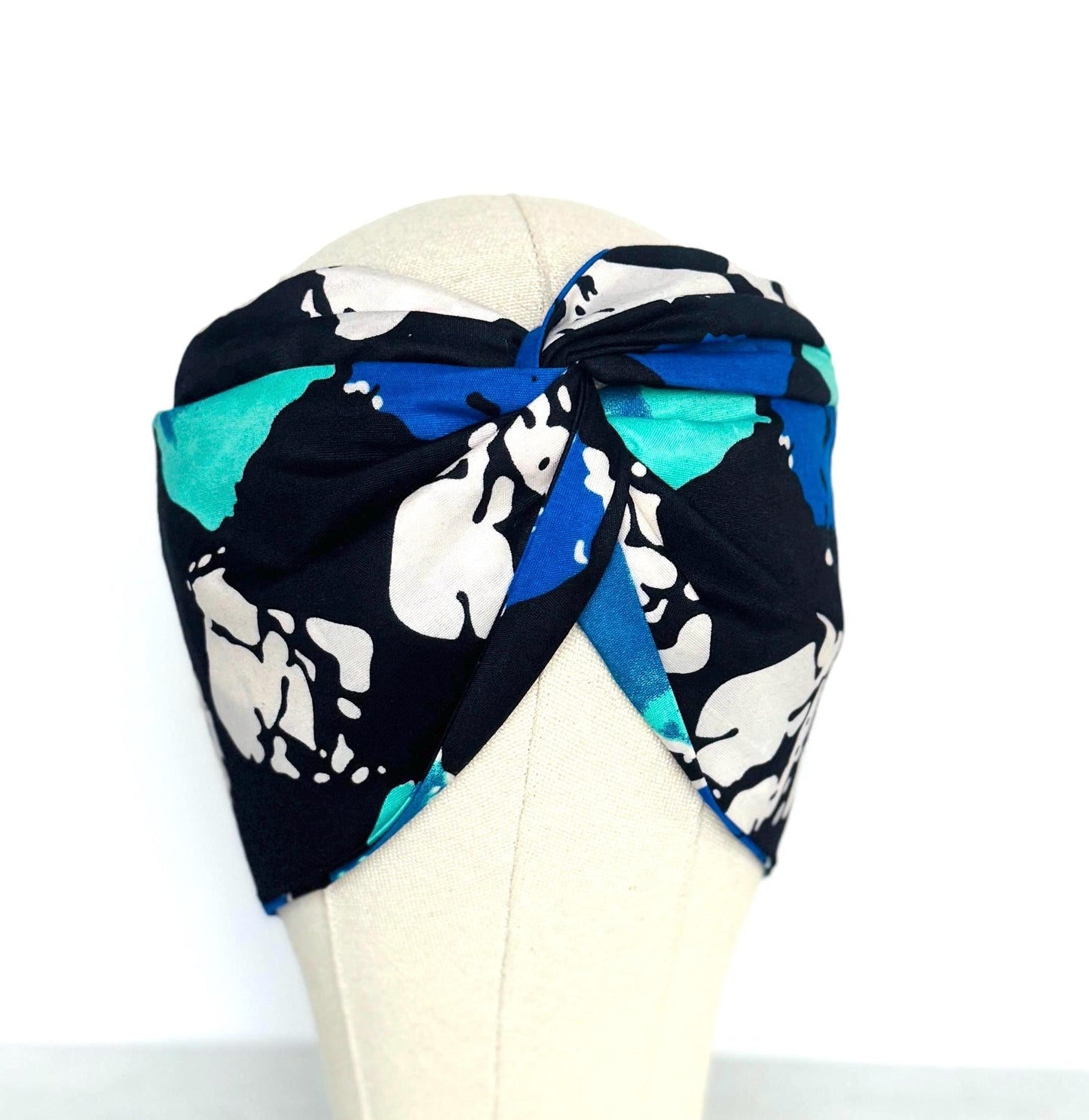 Extra Long Wide Adjustable Wire Wrap, Ankara Wired Headband, Blue & Black African Fabric Head Wrap, Ankara Afro Boho Accessories