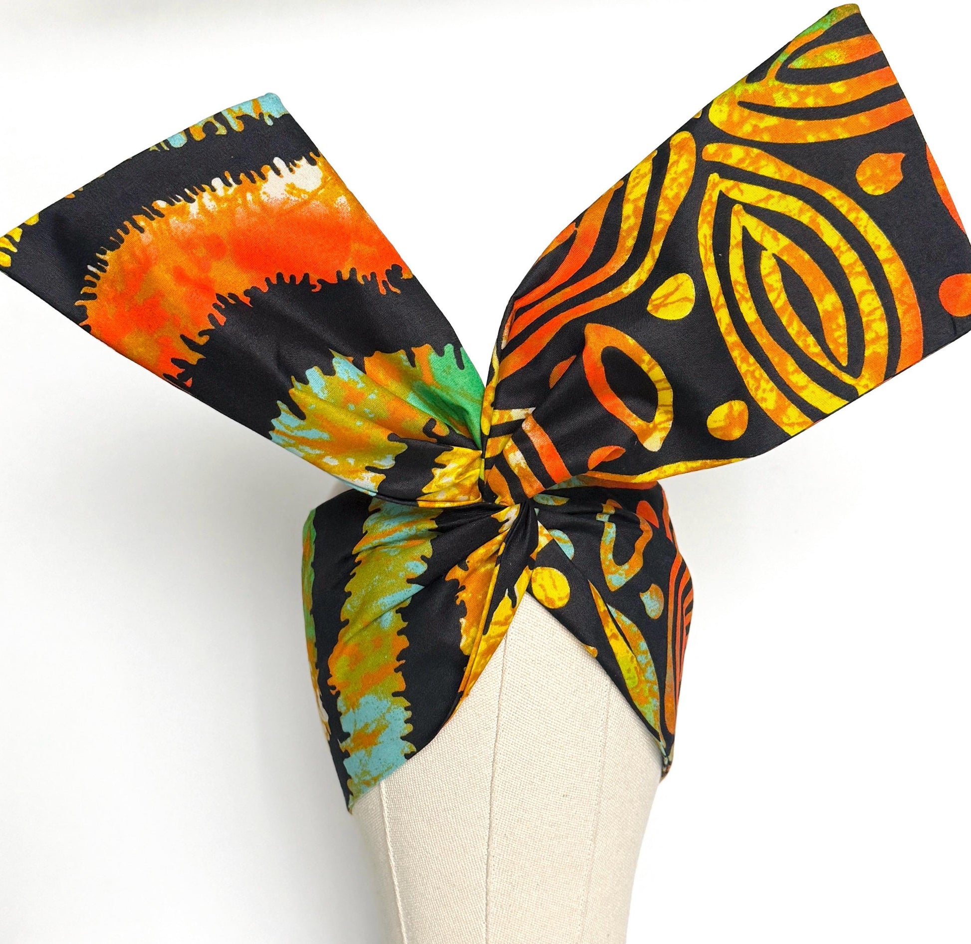 Extra Wide Adjustable Wire Wrap, Ankara Wired Headband, Black Orange Yellow Red African Fabric Head Wrap, Ankara Afro Boho Accessories