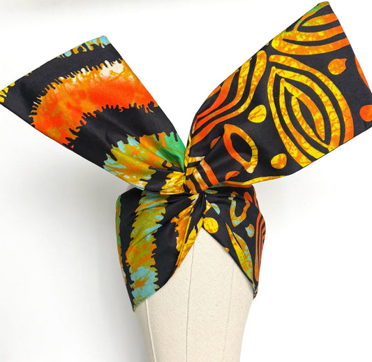 Extra Wide Adjustable Wire Wrap, Ankara Wired Headband, Black Orange Yellow Red African Fabric Head Wrap, Ankara Afro Boho Accessories
