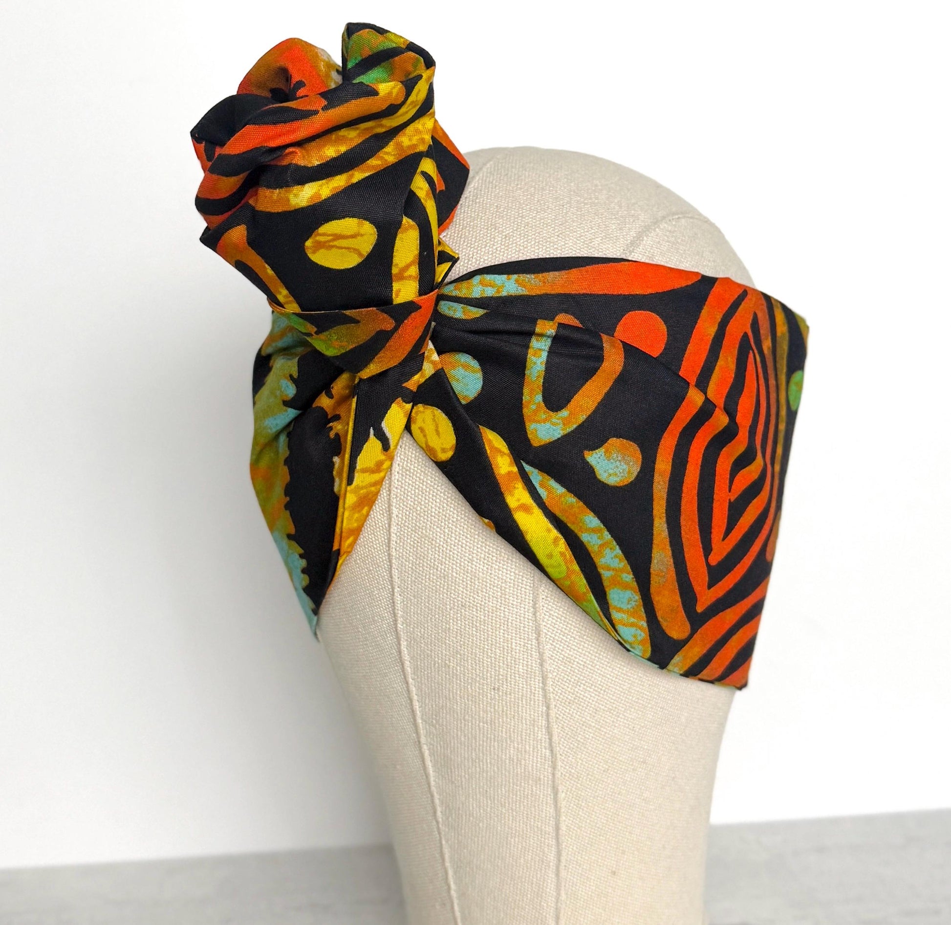 Extra Wide Adjustable Wire Wrap, Ankara Wired Headband, Black Orange Yellow Red African Fabric Head Wrap, Ankara Afro Boho Accessories
