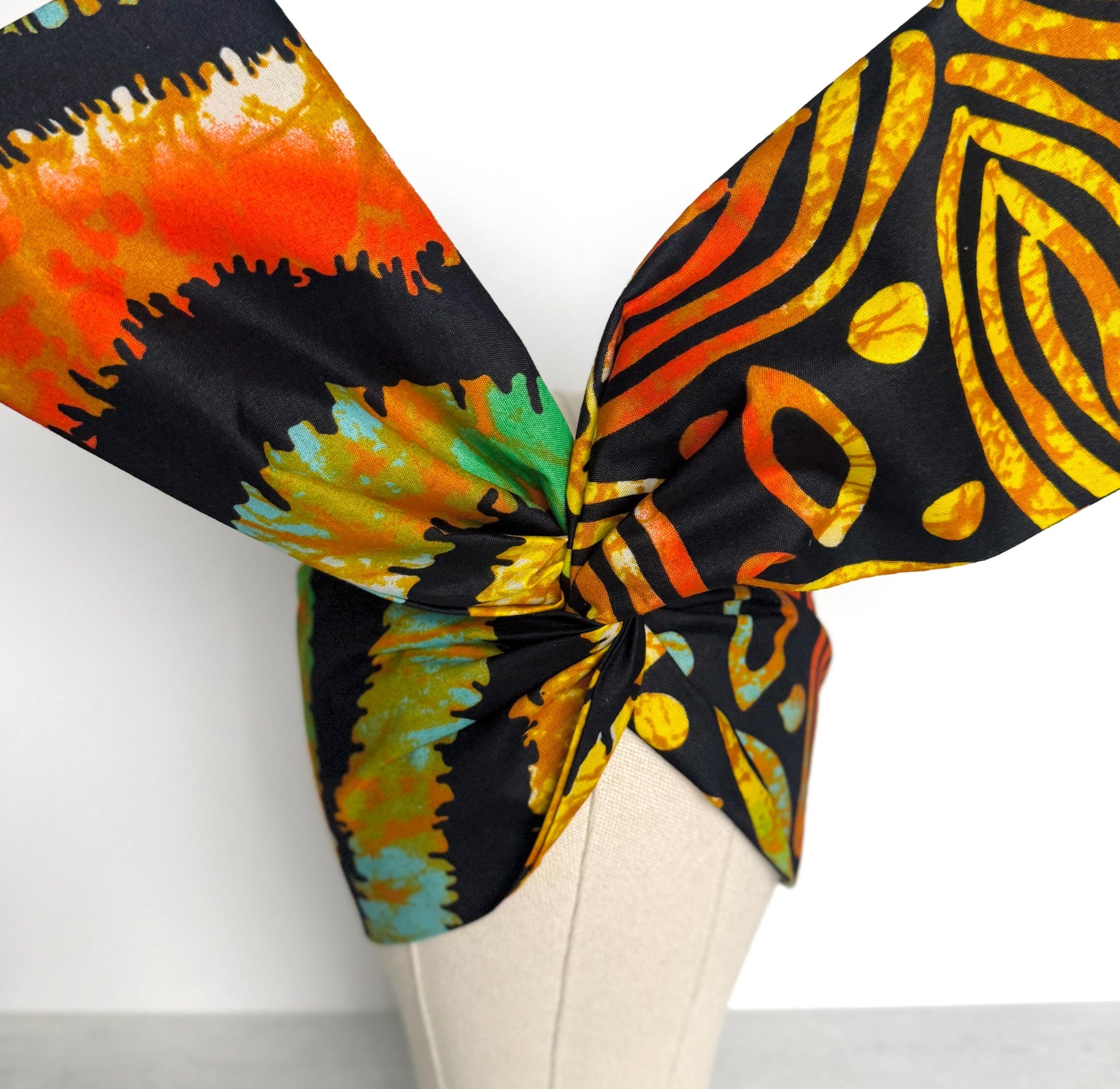 Extra Wide Adjustable Wire Wrap, Ankara Wired Headband, Black Orange Yellow Red African Fabric Head Wrap, Ankara Afro Boho Accessories
