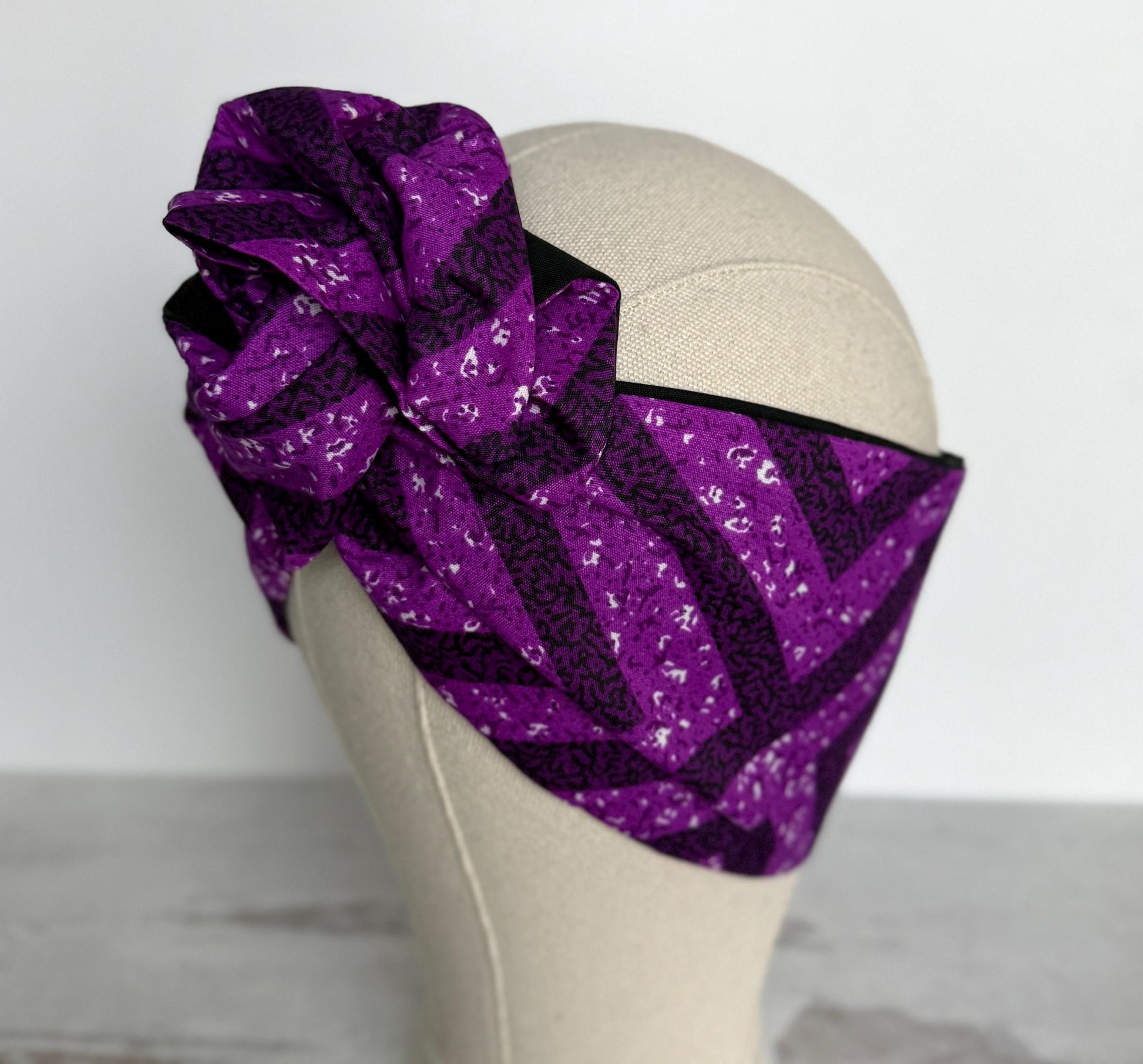 Extra Wide Adjustable Wire Wrap, Ankara Wired Headband, Purple & Black African Fabric Head Wrap, Ankara Afro Boho Accessories