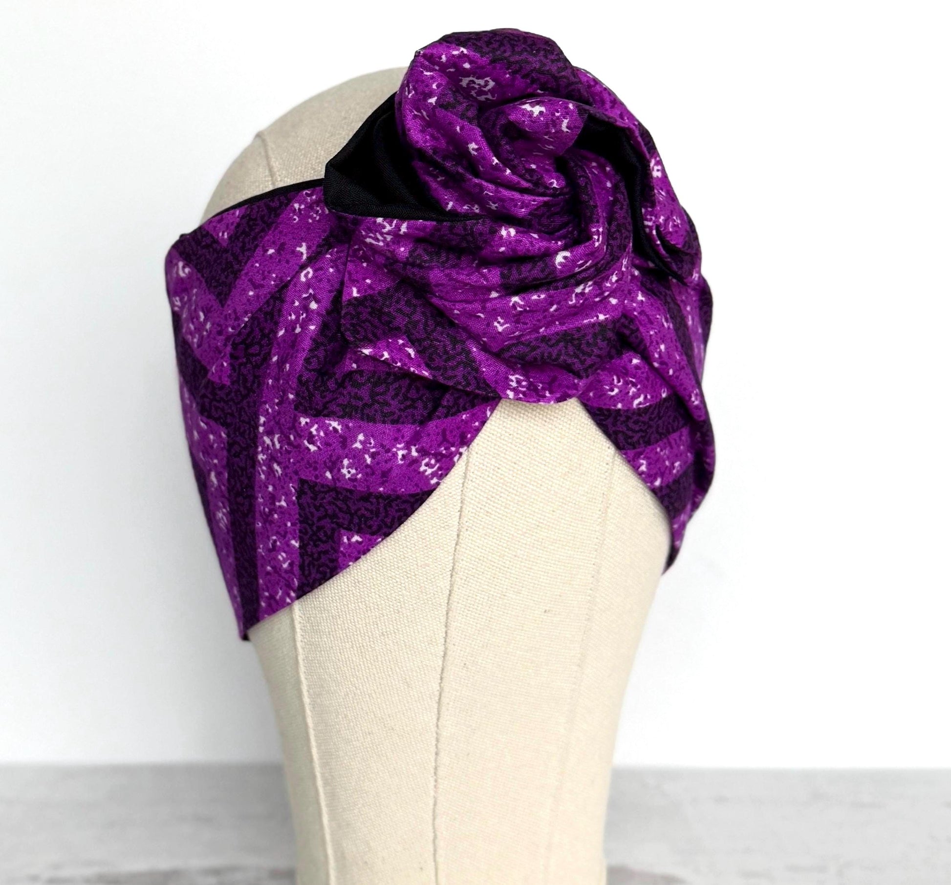 Extra Wide Adjustable Wire Wrap, Ankara Wired Headband, Purple & Black African Fabric Head Wrap, Ankara Afro Boho Accessories