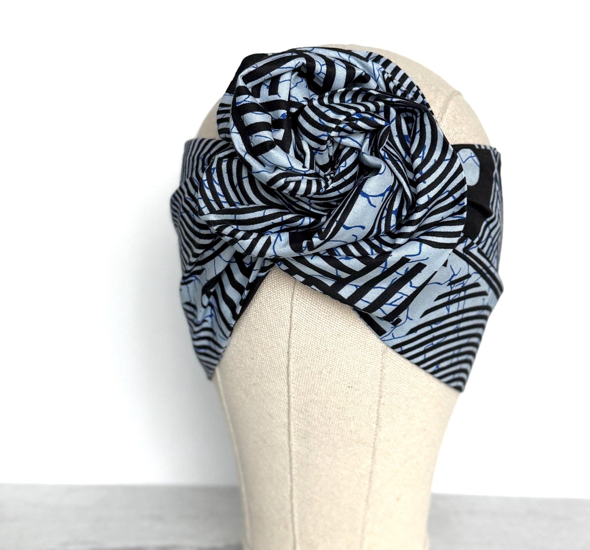 Extra Wide Adjustable Wire Wrap, Ankara Wired Headband, Blue & Black African Fabric Head Wrap, Ankara Afro Boho Accessories