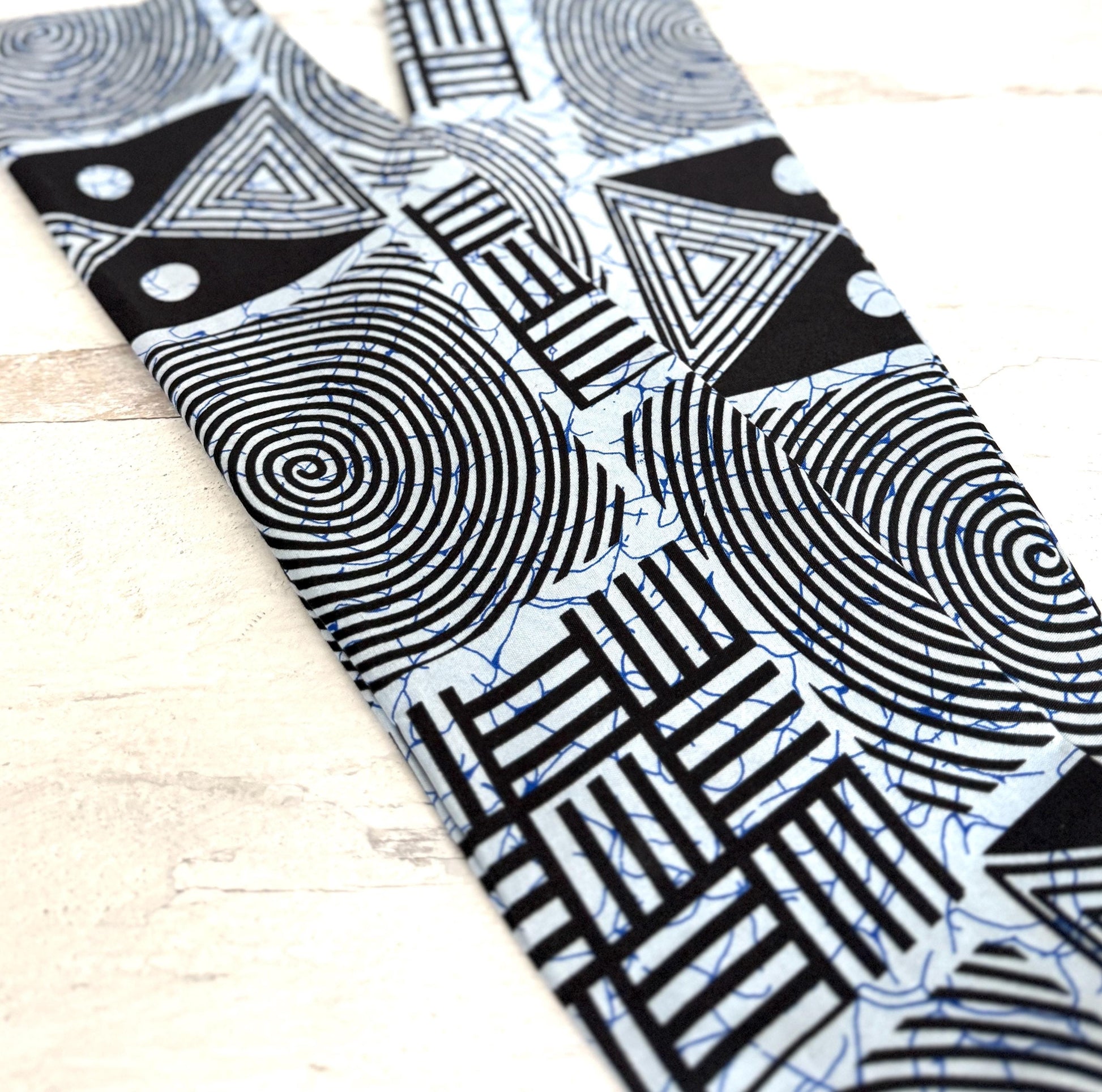 Extra Wide Adjustable Wire Wrap, Ankara Wired Headband, Blue & Black African Fabric Head Wrap, Ankara Afro Boho Accessories