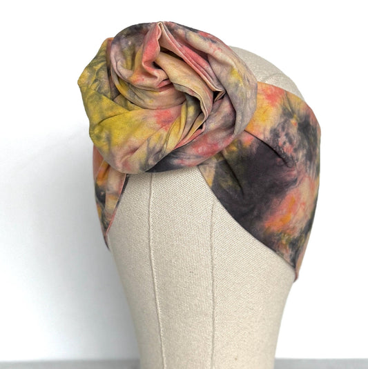Hand Dyed Extra Long Wide ADJUSTABLE Wire Headband, Pink Black Tie Dyed Spring Summer Wired Head Wrap, Hair Accessories, No Slip Scarf