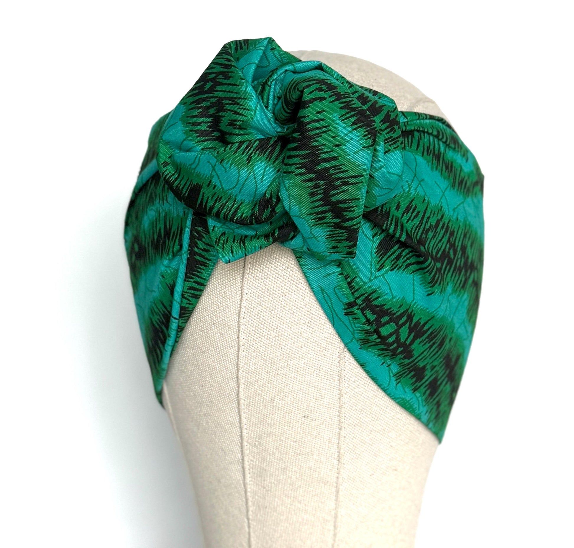 Extra Wide Adjustable Wire Wrap, Ankara Wired Headband, Teal & Black African Fabric Head Wrap, Ankara Afro Boho Accessories