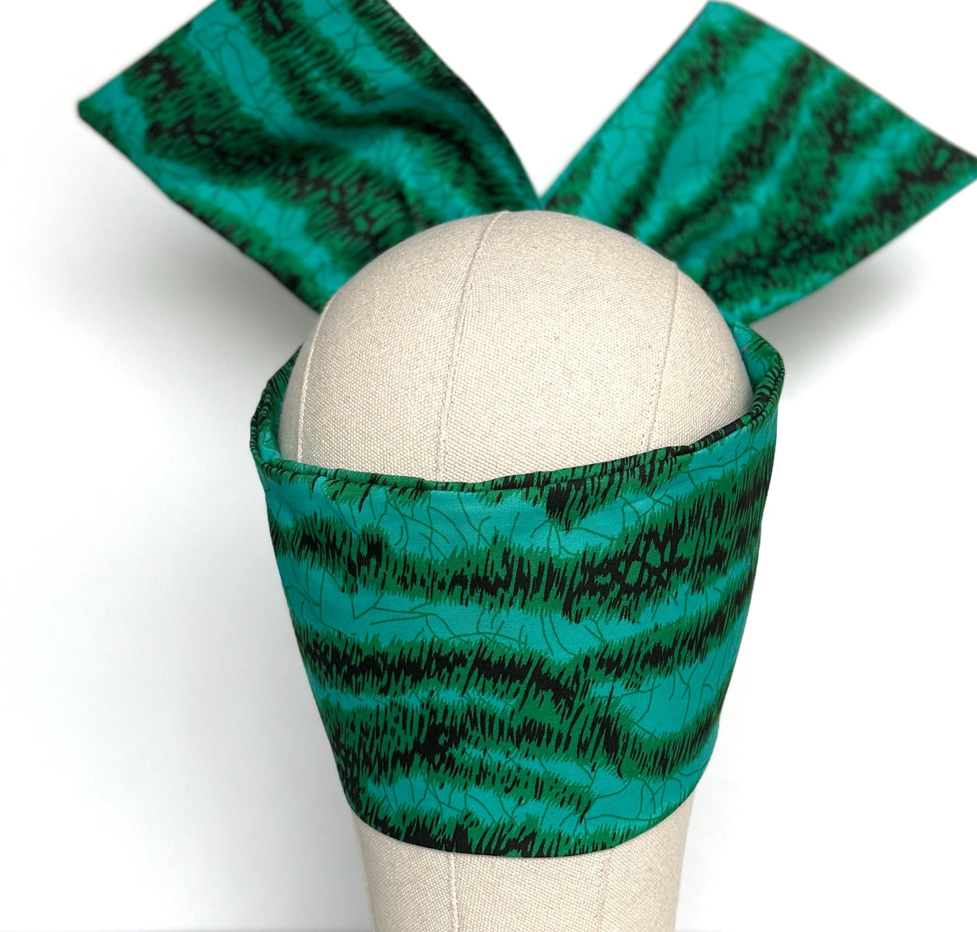 Extra Wide Adjustable Wire Wrap, Ankara Wired Headband, Teal & Black African Fabric Head Wrap, Ankara Afro Boho Accessories