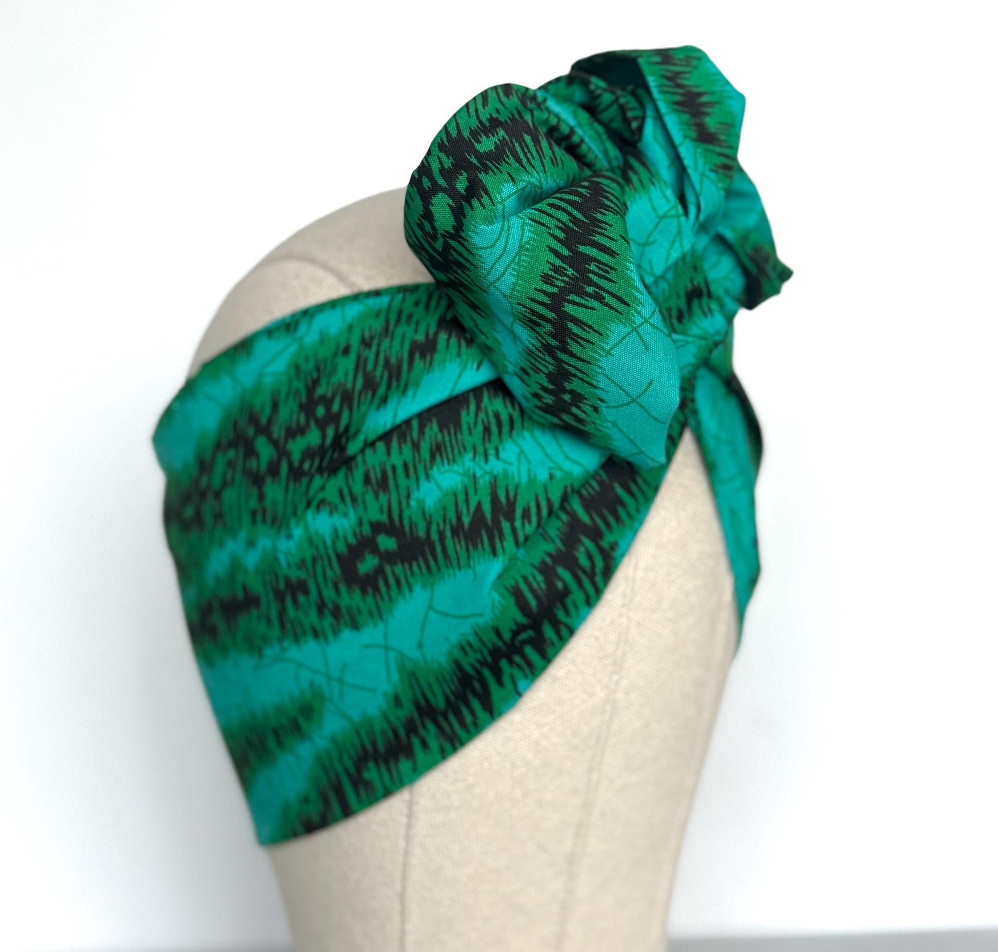 Extra Wide Adjustable Wire Wrap, Ankara Wired Headband, Teal & Black African Fabric Head Wrap, Ankara Afro Boho Accessories