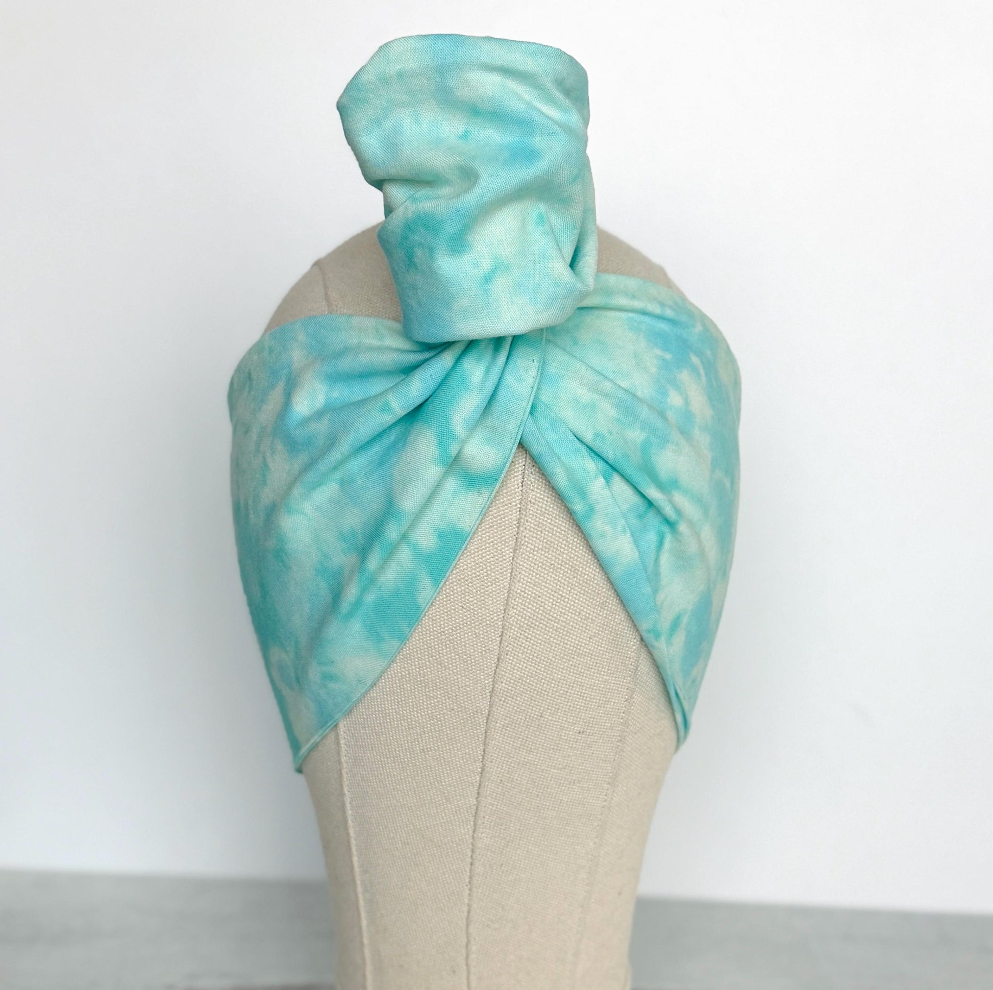 Extra Wide Adjustable Wire Headband, Hand dyed Tie Dye TEAL Wired Headband Turban, Fabric Head Wrap, Hair Scarf