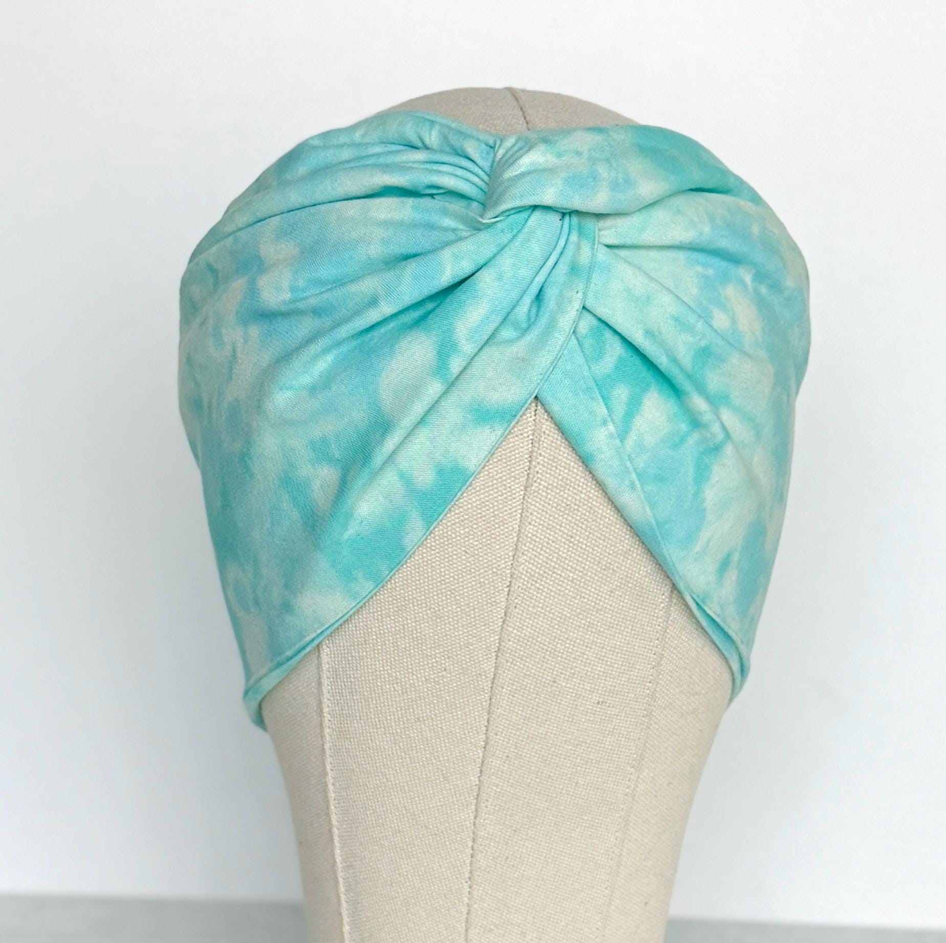 Extra Wide Adjustable Wire Headband, Hand dyed Tie Dye TEAL Wired Headband Turban, Fabric Head Wrap, Hair Scarf
