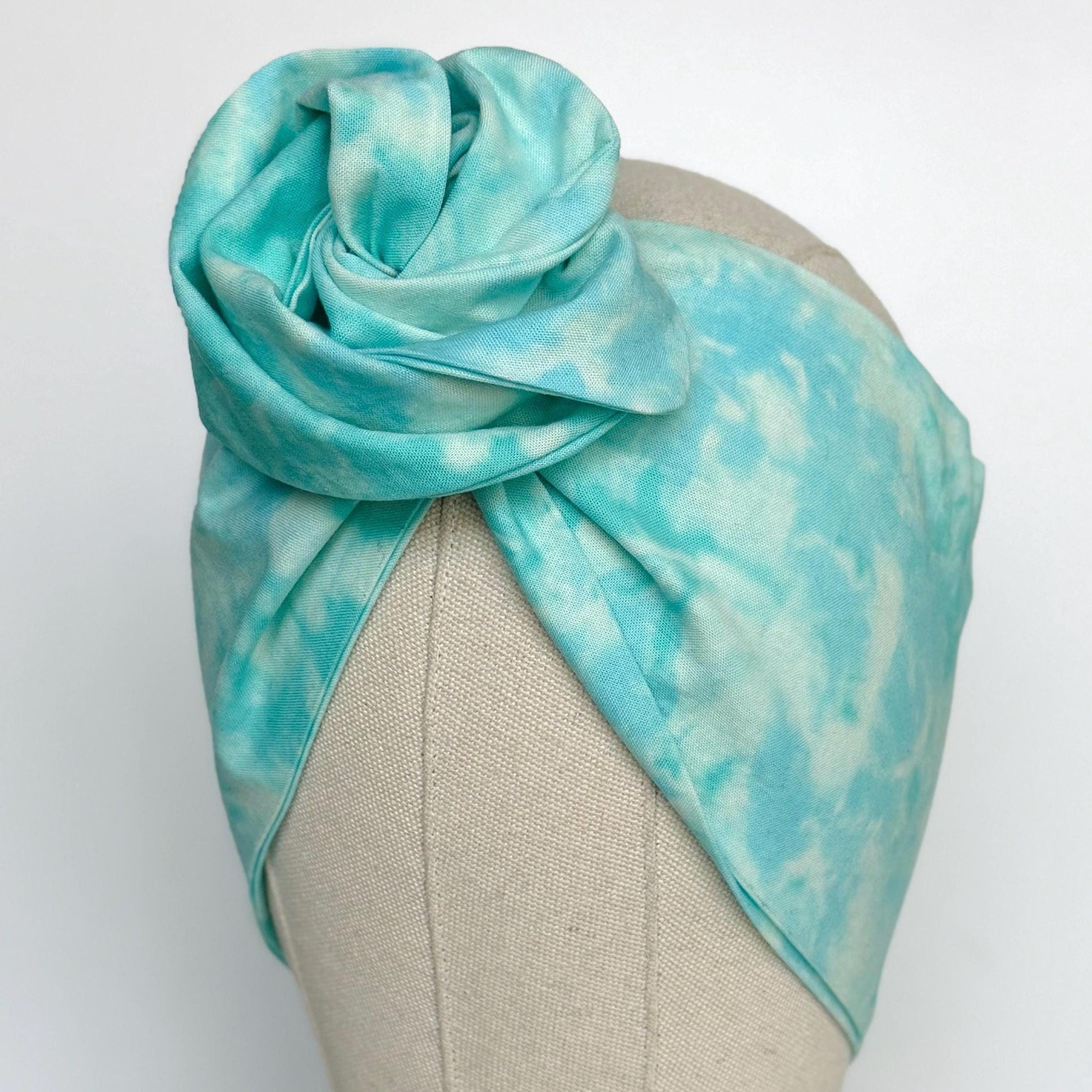 Extra Wide Adjustable Wire Headband, Hand dyed Tie Dye TEAL Wired Headband Turban, Fabric Head Wrap, Hair Scarf