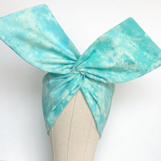 Extra Wide Adjustable Wire Headband, Hand dyed Tie Dye TEAL Wired Headband Turban, Fabric Head Wrap, Hair Scarf