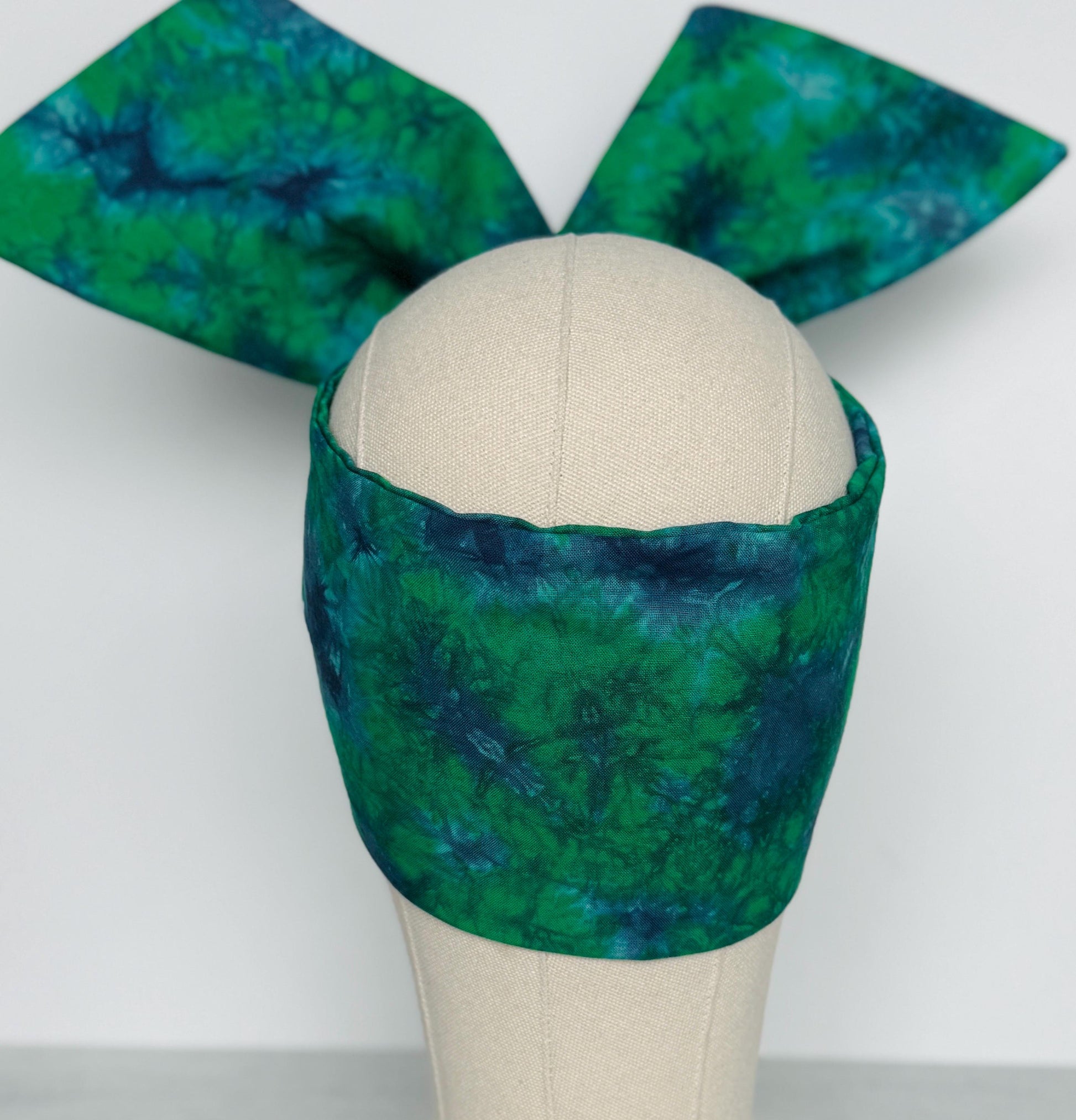 Extra Wide Adjustable Wire Headband, Hand dyed Tie Dye Teal Blue Green Wired Headband Turban, Fabric Head Wrap, Hair Scarf