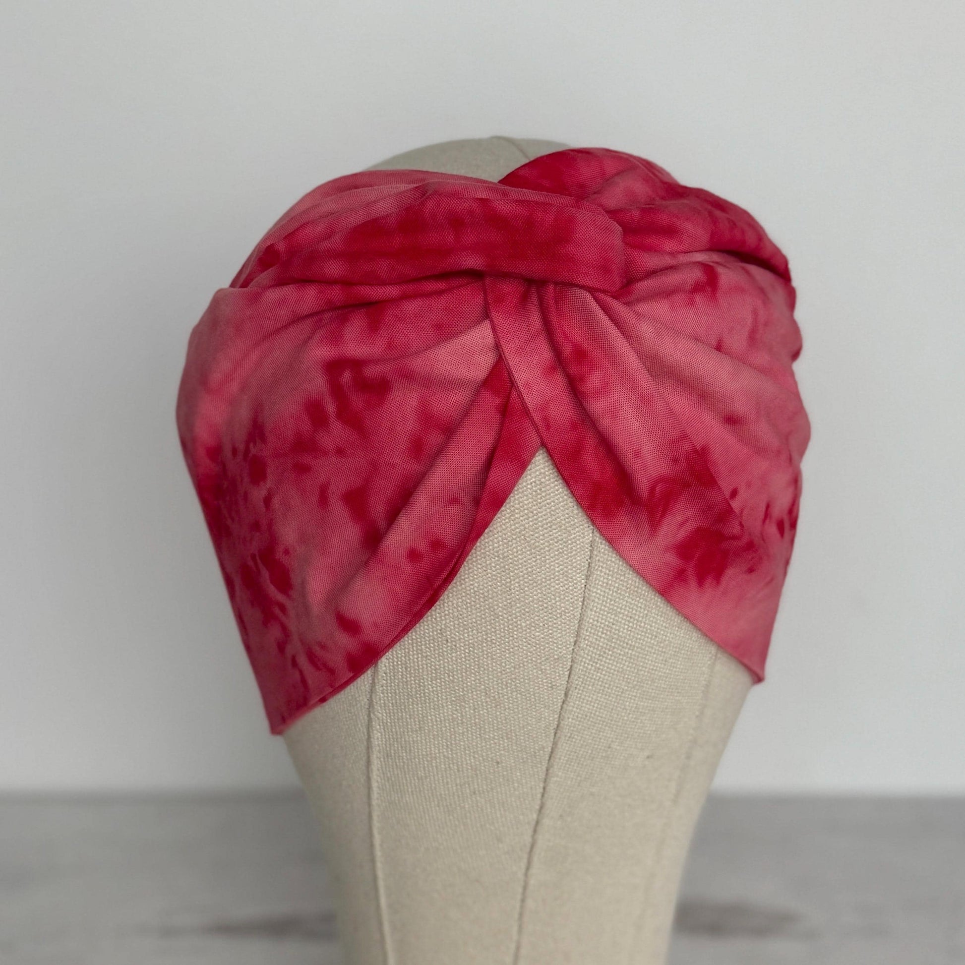 Extra Wide Adjustable Wire Headband, Hand dyed Tie Dye Red Pink Wired Headband Turban, Fabric Head Wrap, Hair Scarf