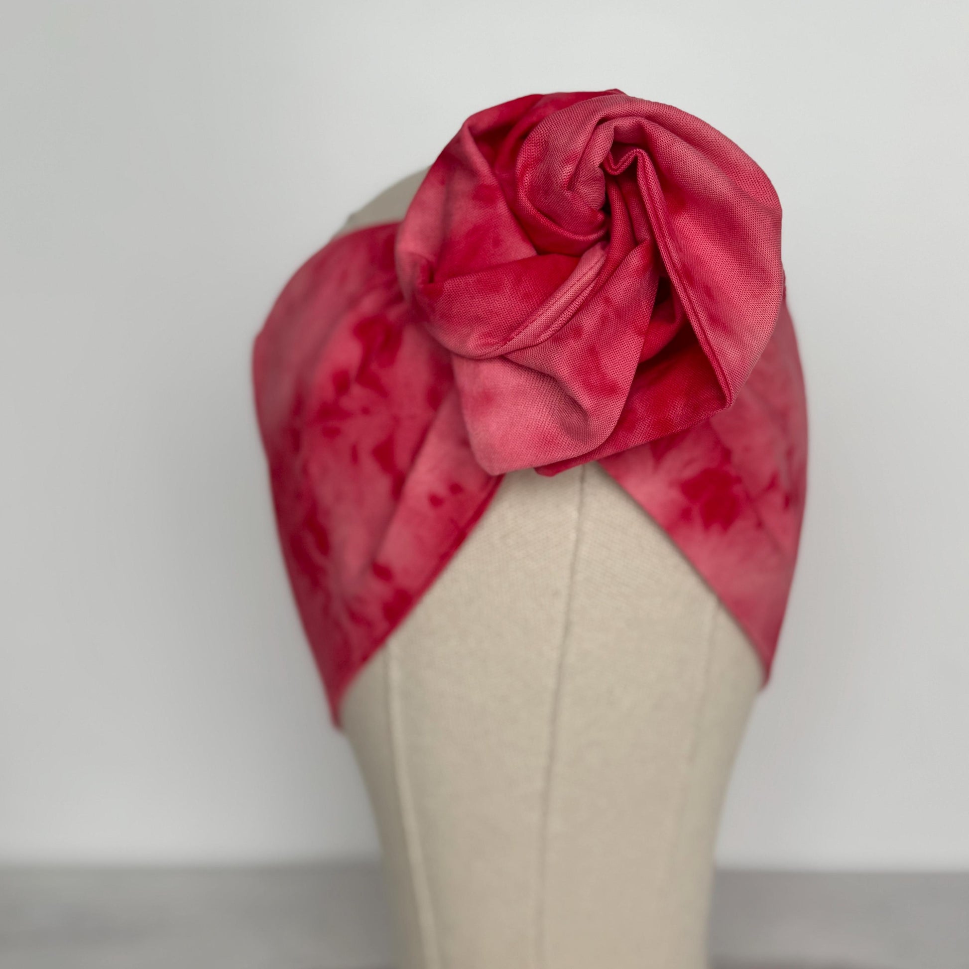 Extra Wide Adjustable Wire Headband, Hand dyed Tie Dye Red Pink Wired Headband Turban, Fabric Head Wrap, Hair Scarf