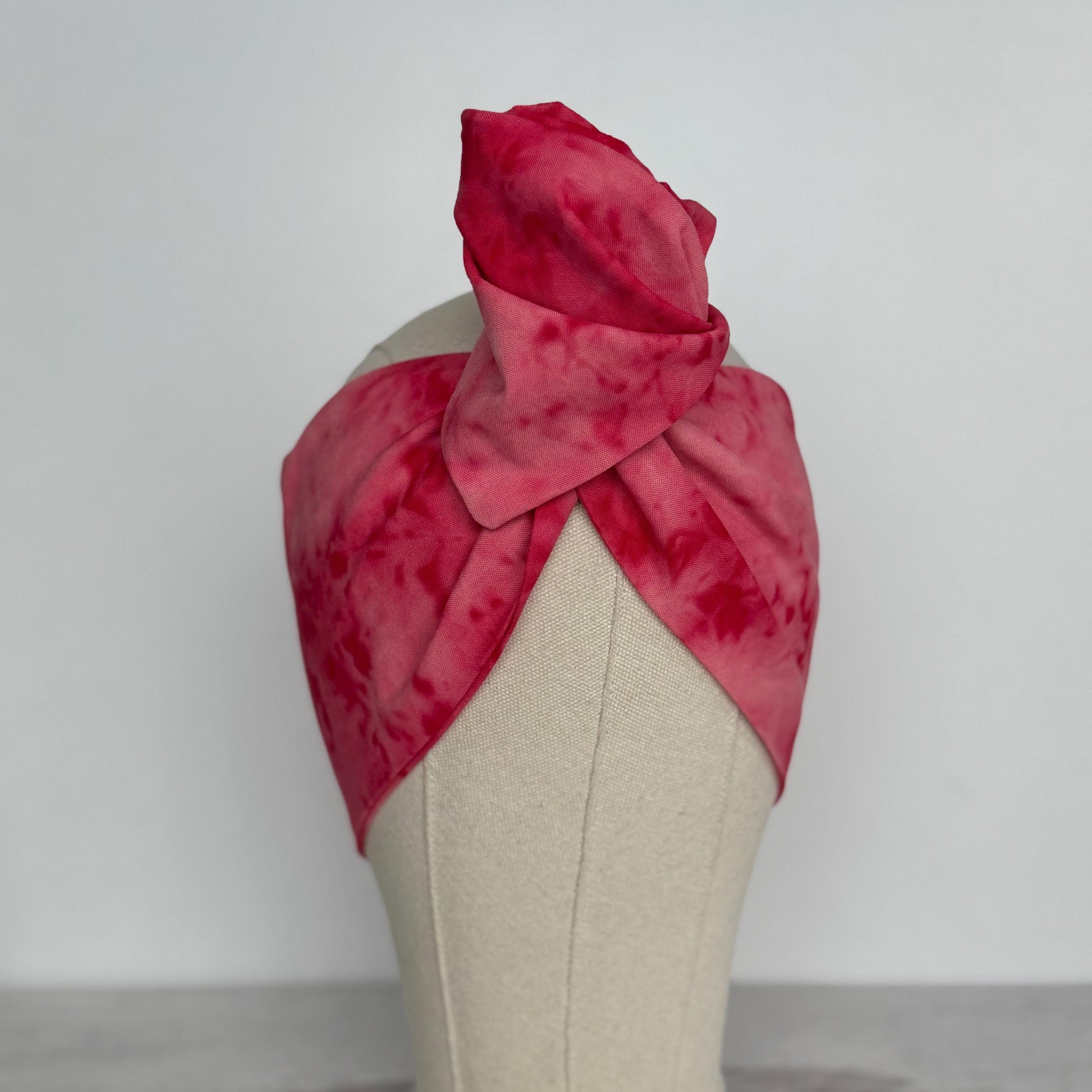 Extra Wide Adjustable Wire Headband, Hand dyed Tie Dye Red Pink Wired Headband Turban, Fabric Head Wrap, Hair Scarf