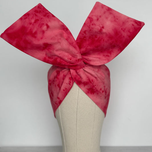 Extra Wide Adjustable Wire Headband, Hand dyed Tie Dye Red Pink Wired Headband Turban, Fabric Head Wrap, Hair Scarf