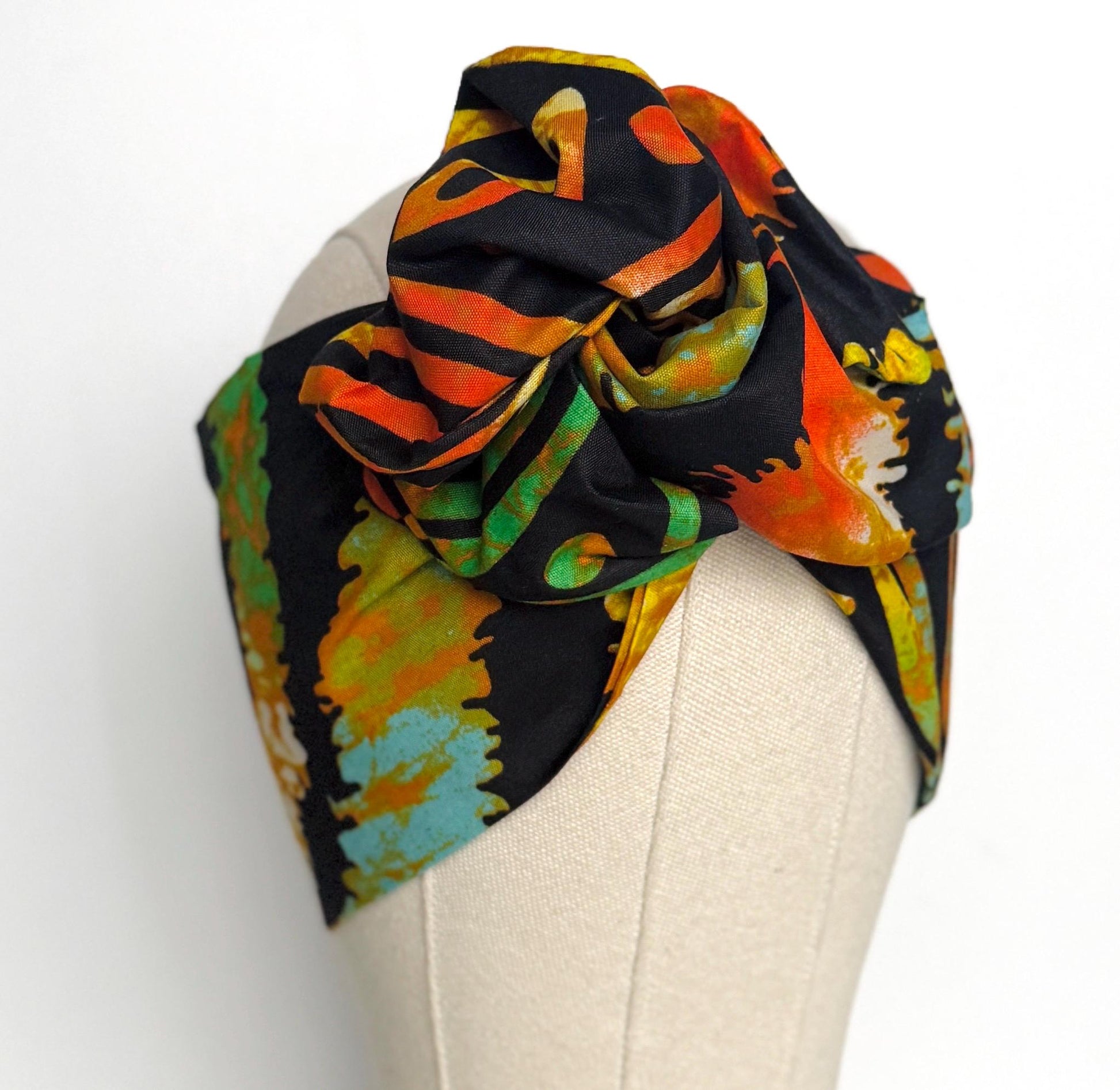 Extra Wide Adjustable Wire Wrap, Ankara Wired Headband, Black Orange Yellow Red African Fabric Head Wrap, Ankara Afro Boho Accessories