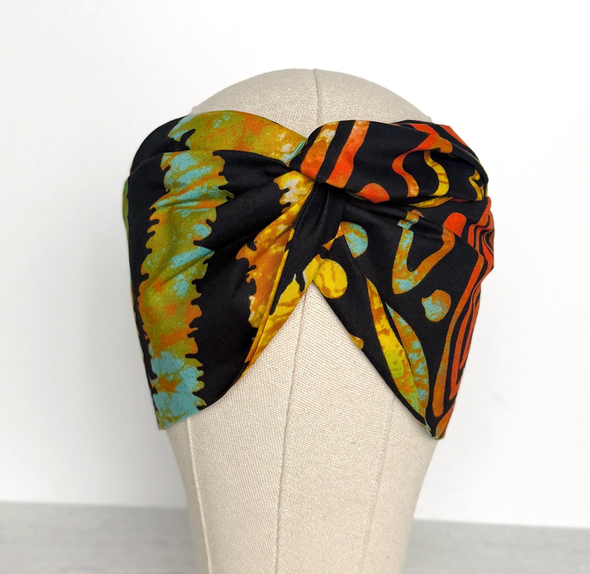 Extra Wide Adjustable Wire Wrap, Ankara Wired Headband, Black Orange Yellow Red African Fabric Head Wrap, Ankara Afro Boho Accessories