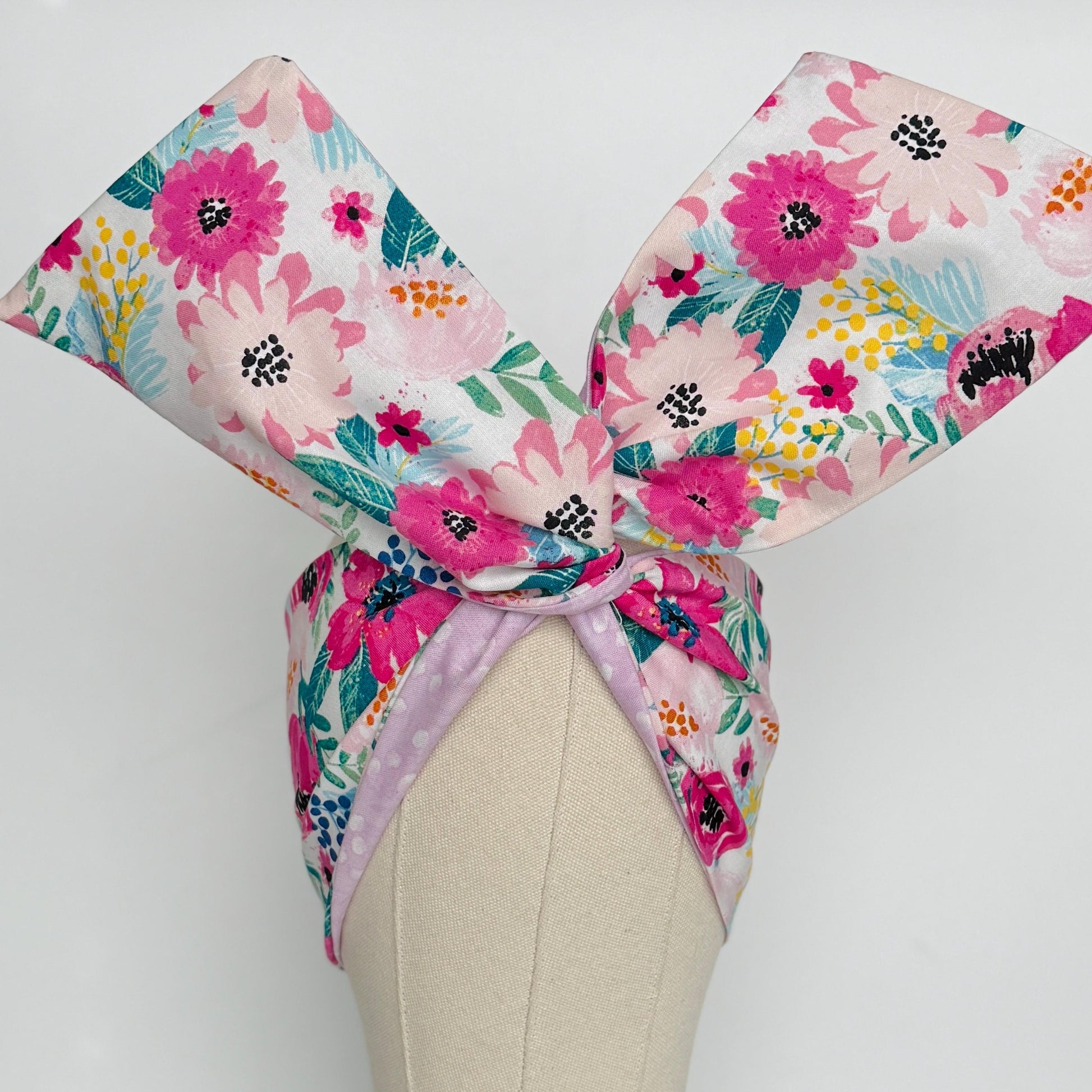 Extra Wide Reversible BENDABLE Wire Headband, Pink White Floral Print, Spring Summer Wired Head Wrap, Turban Accessories, Head Scarf Bandana