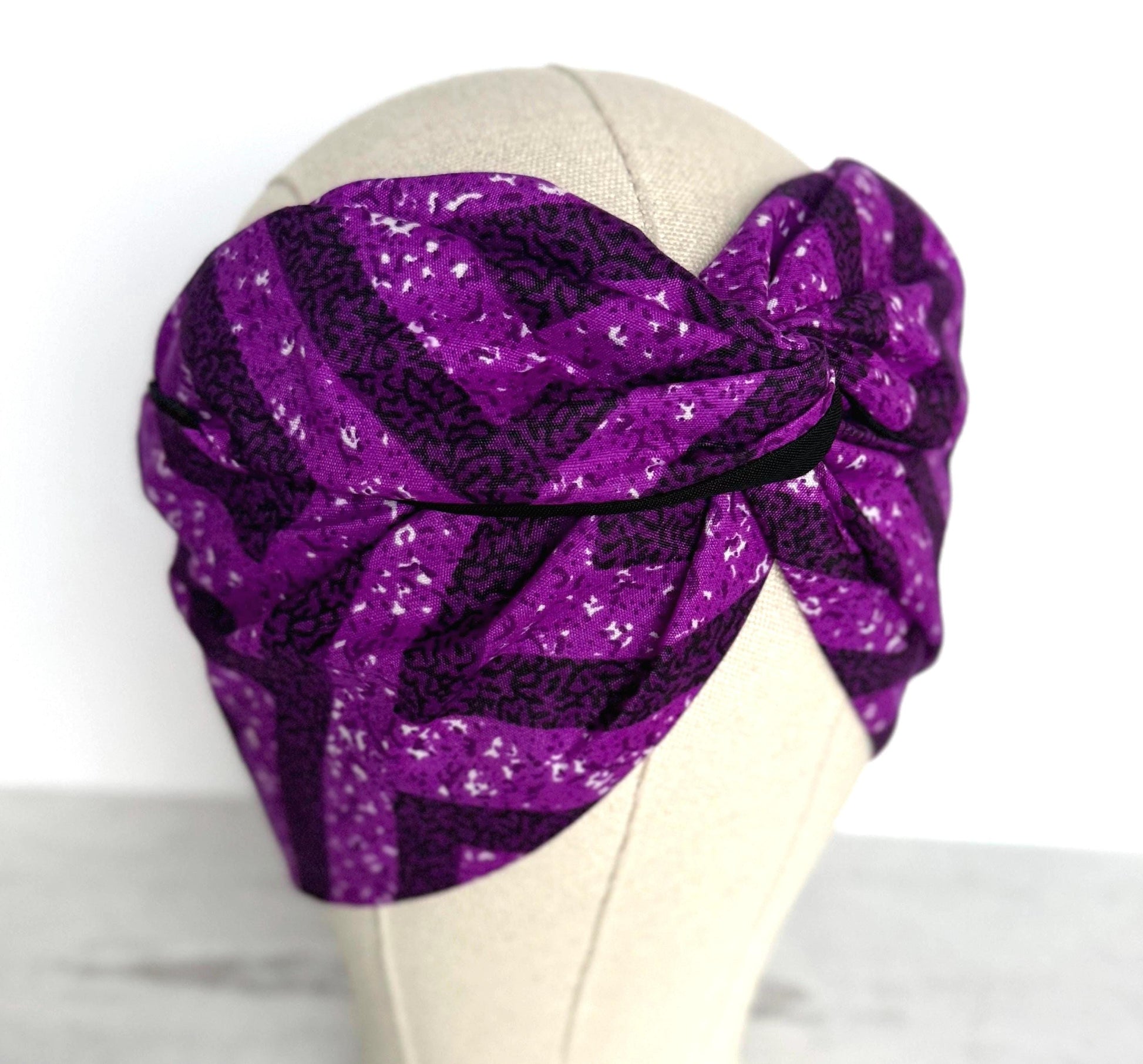 Extra Wide Adjustable Wire Wrap, Ankara Wired Headband, Purple & Black African Fabric Head Wrap, Ankara Afro Boho Accessories